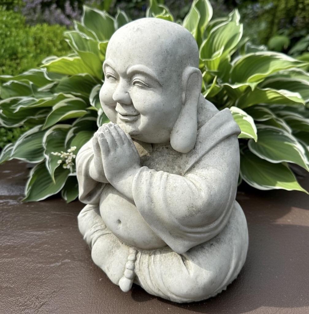 10 Inch Concrete Sitting Buddha Statue - Happy Praying Garden Sculpture for Outdoor Zen Space Meditation Decor