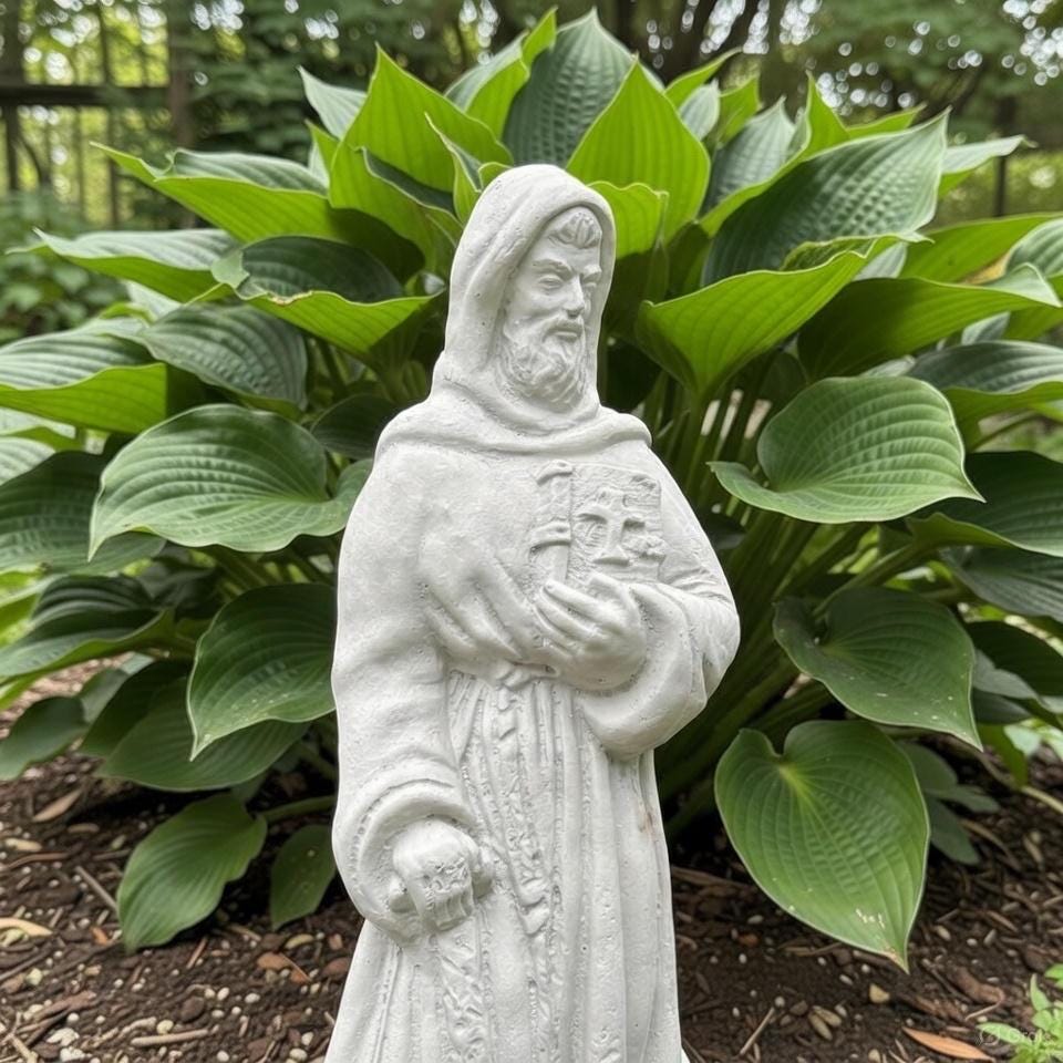 15" Concrete St Fiacre Garden Saint Statue - Catholic Religious Outdoor Yard Decor Patron of Gardeners