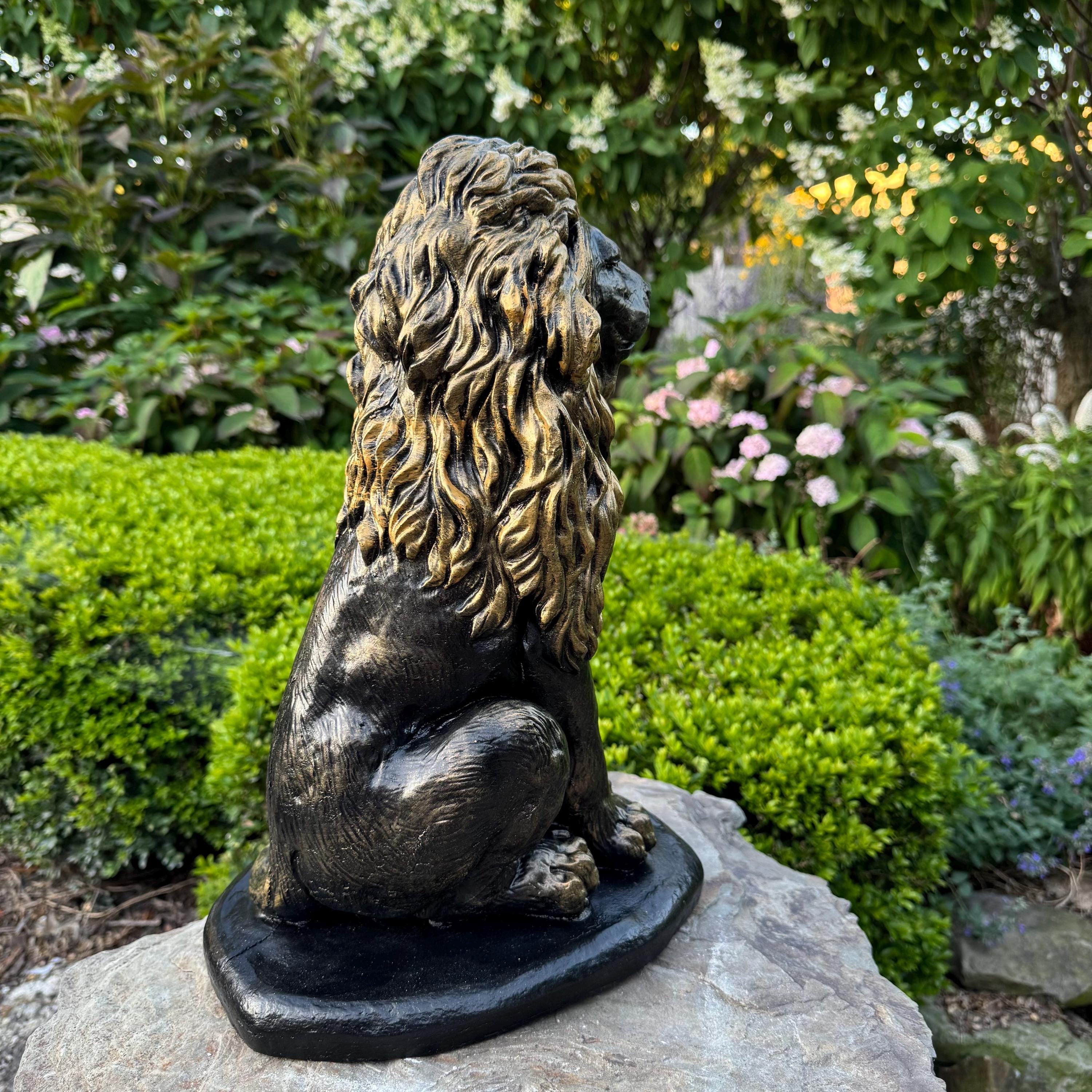 Lion Garden Statue: 16 Inch Concrete Patio Sculpture Outdoor Yard Decor Animal Art Ornament