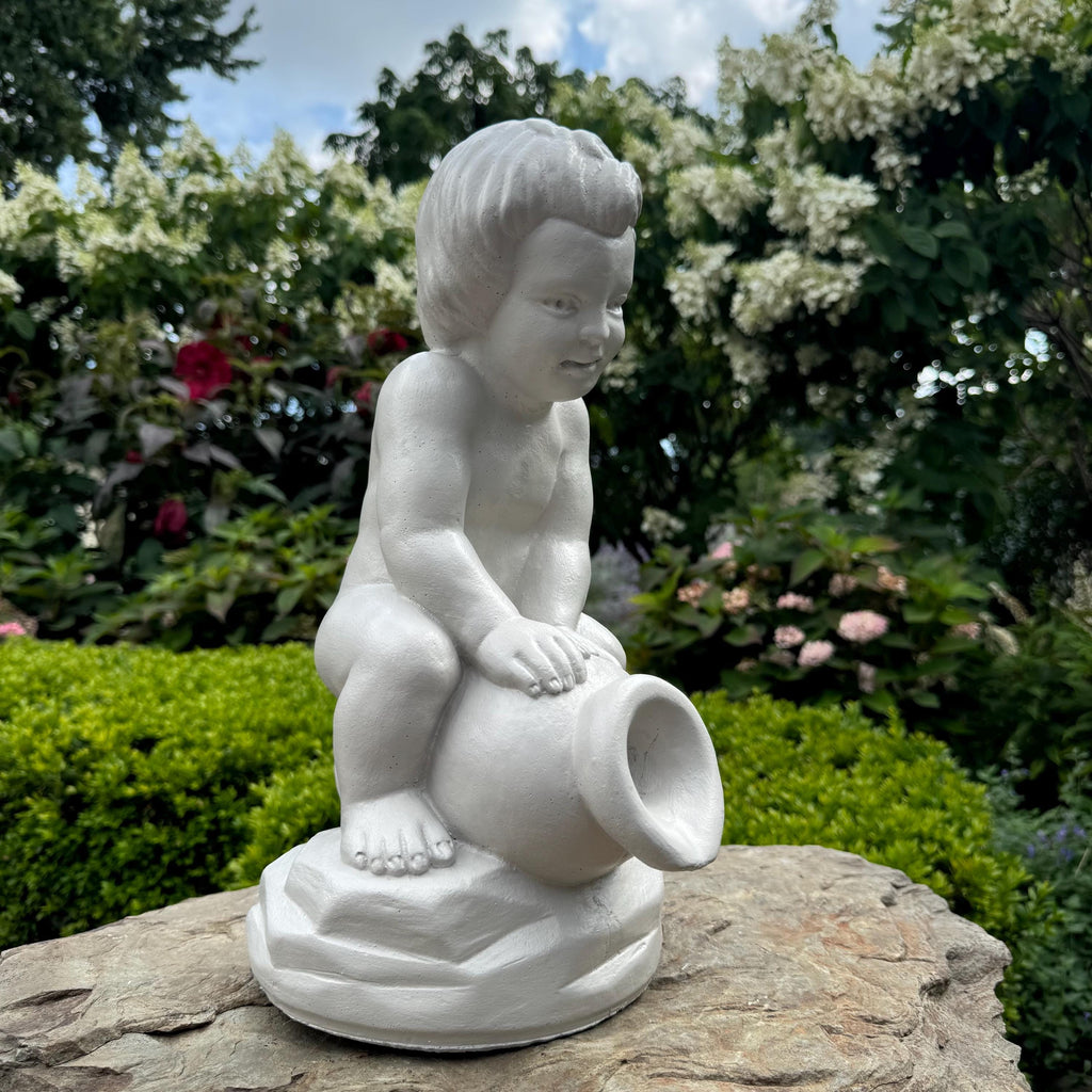 15" Concrete Boy Spitter Statue Fountain Top Replacement Garden Water Feature Ornament Outdoor Yard Decor