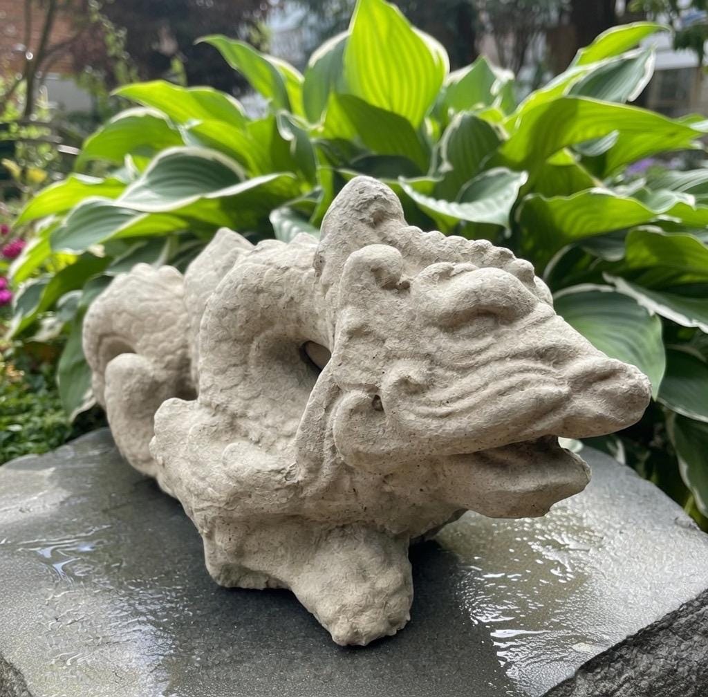 Handmade Concrete Dragon Garden Statue 23 Inch Asian Outdoor Yard Sculpture Zen Lawn Ornament Gift