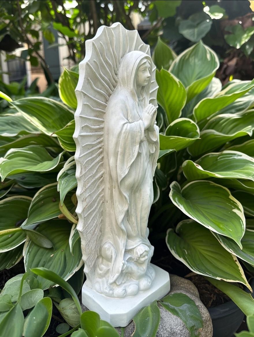 13.5" Our Lady of Guadalupe Concrete Statue - Catholic Garden Decor, Blessed Mother Sculpture