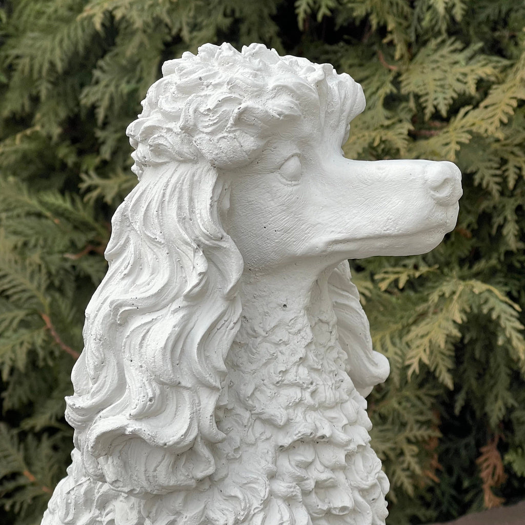 Concrete Poodle Garden Statue 14 Inch Outdoor Dog Sculpture Yard Decor Memorial Pet Art Lawn Ornament Gift