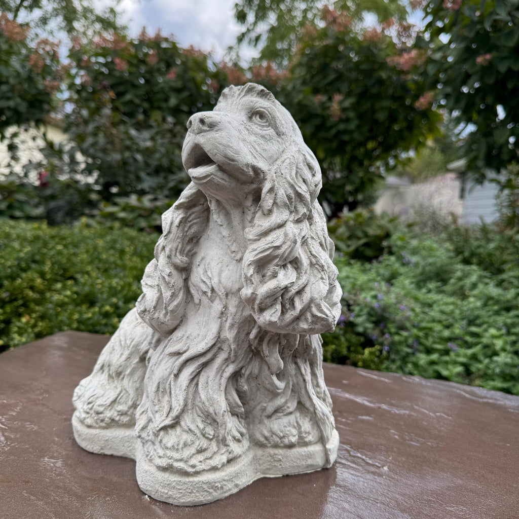 Cocker Spaniel Garden Statue 12 Inch Concrete Dog Memorial Figure Sculpture Yard Decor Pet Remembrance Ornament