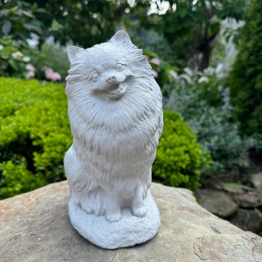10 Inch Pomeranian Garden Statue: Hand Painted Cement Dog Memorial Sculpture Outdoor Yard Decor Gift