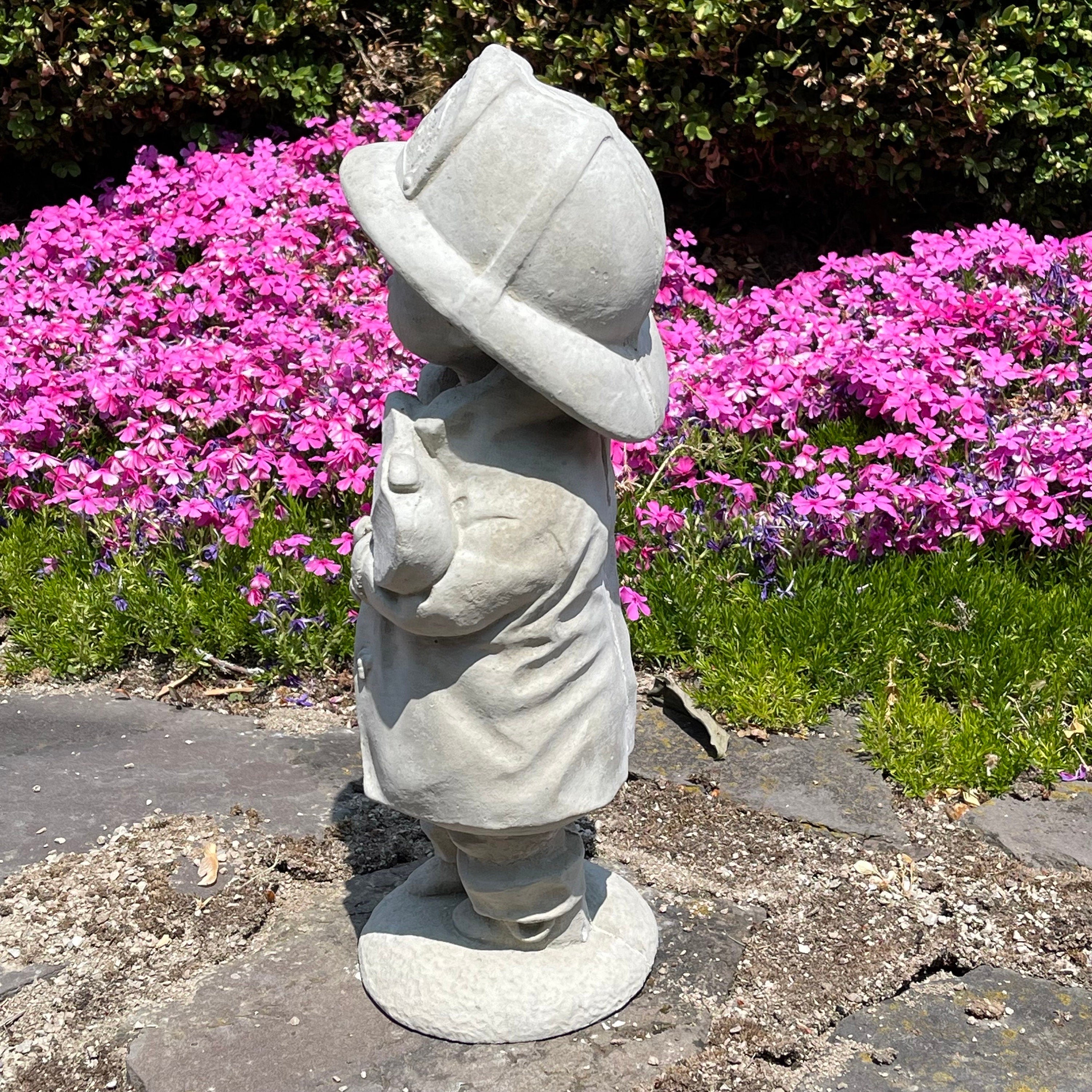 18 Inch Concrete Fireman Garden Statue - Fire Boy Sculpture Yard Art Decor Lawn Ornament Firefighter Gift
