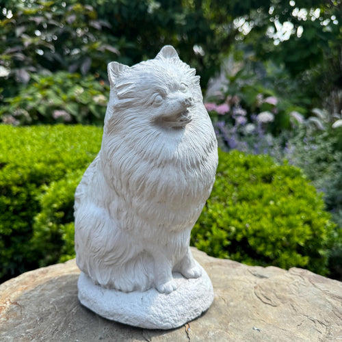 10 Inch Pomeranian Garden Statue: Hand Painted Cement Dog Memorial Sculpture Outdoor Yard Decor Gift