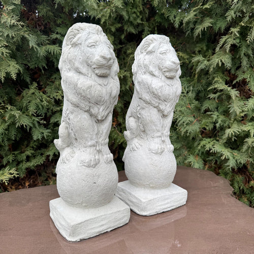 18" Concrete Lion Set Garden Guardian Statues Outdoor Animal Sculptures Yard Decor Cement Ornaments