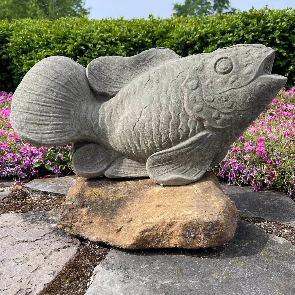 Large Concrete Koi Fish Statue 17 inch Garden Sculpture Pond Decor Zen Yard Art Lawn Ornament Gift