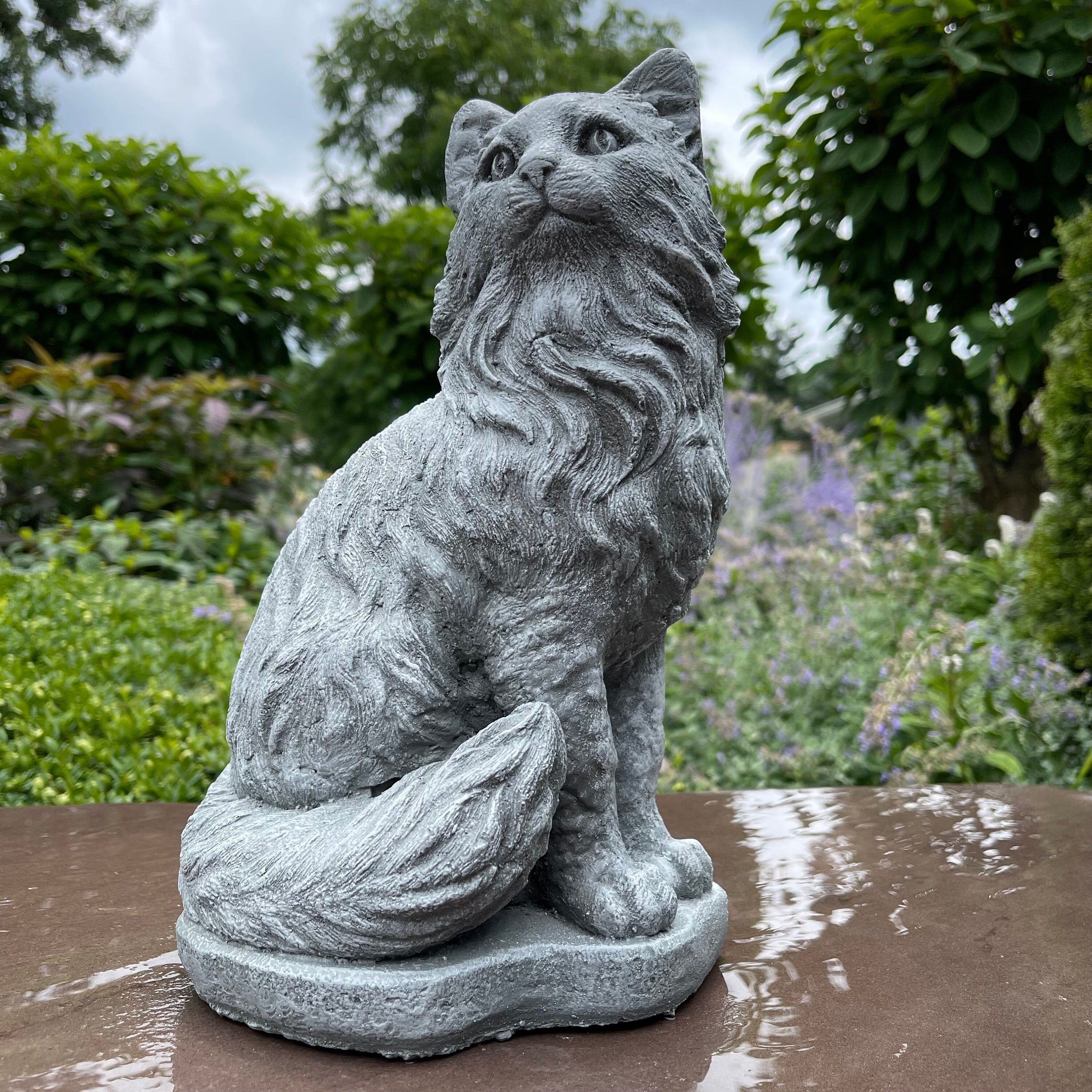 Concrete Cat Garden Statue 11" Outdoor Cat Statue