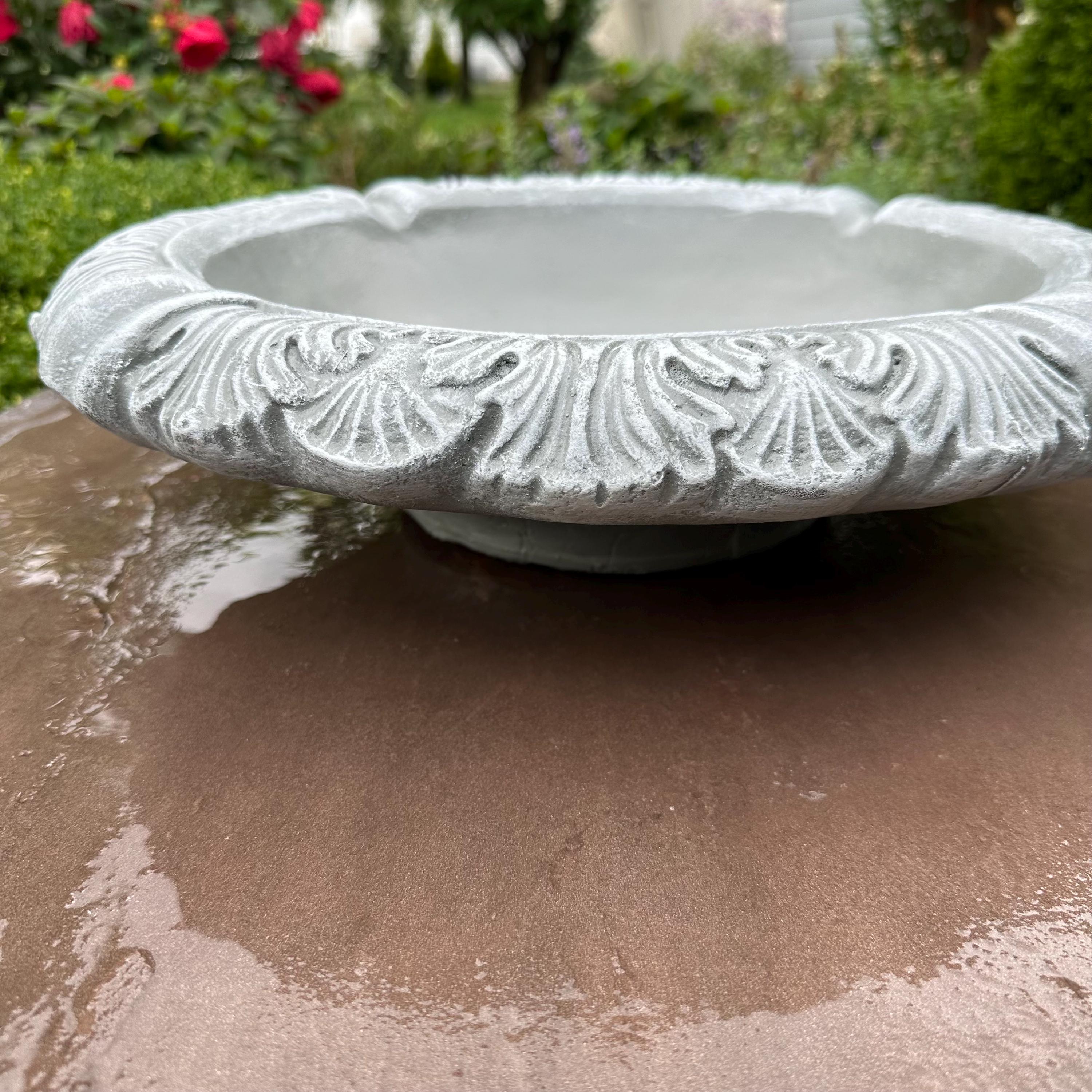 Concrete Fountain Bowl Top: 19" Leafy Garden Water Feature, Painted Cement Topper