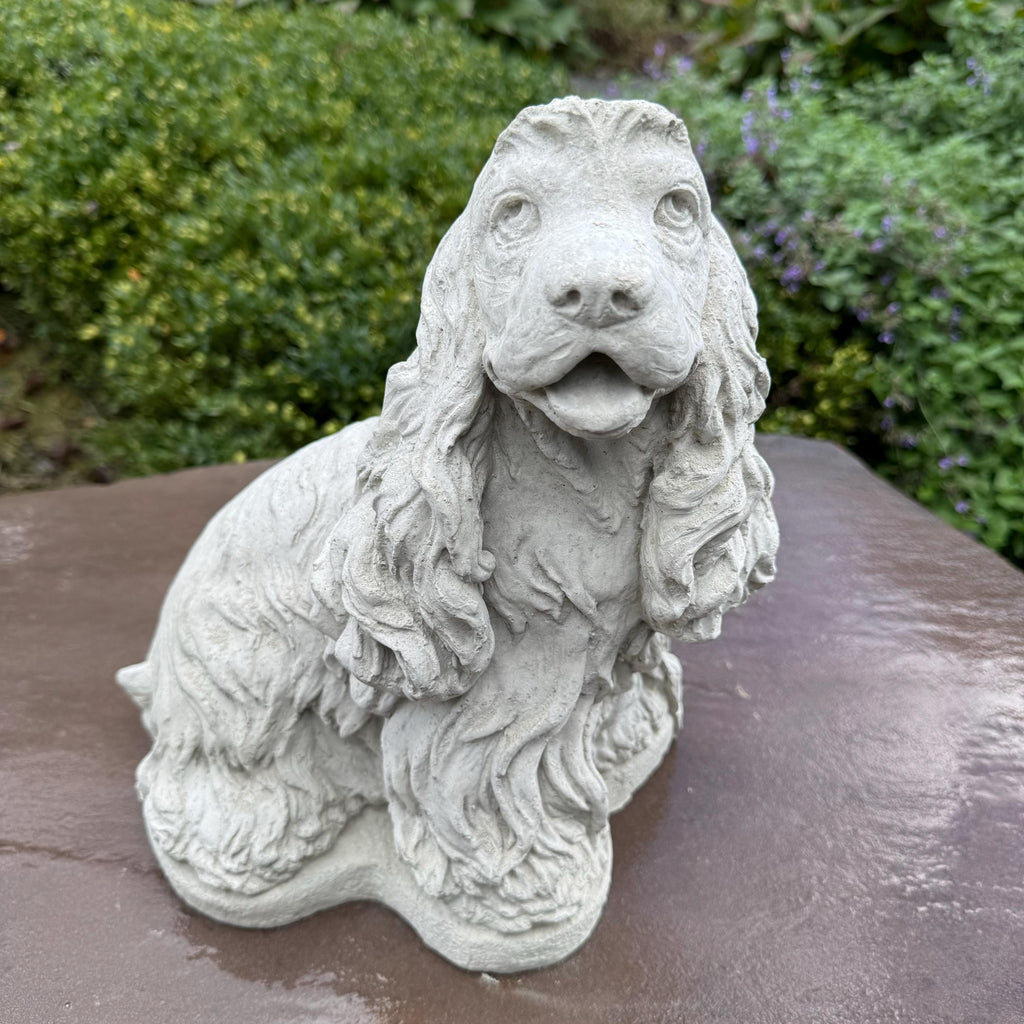 Cocker Spaniel Garden Statue 12 Inch Concrete Dog Memorial Figure Sculpture Yard Decor Pet Remembrance Ornament