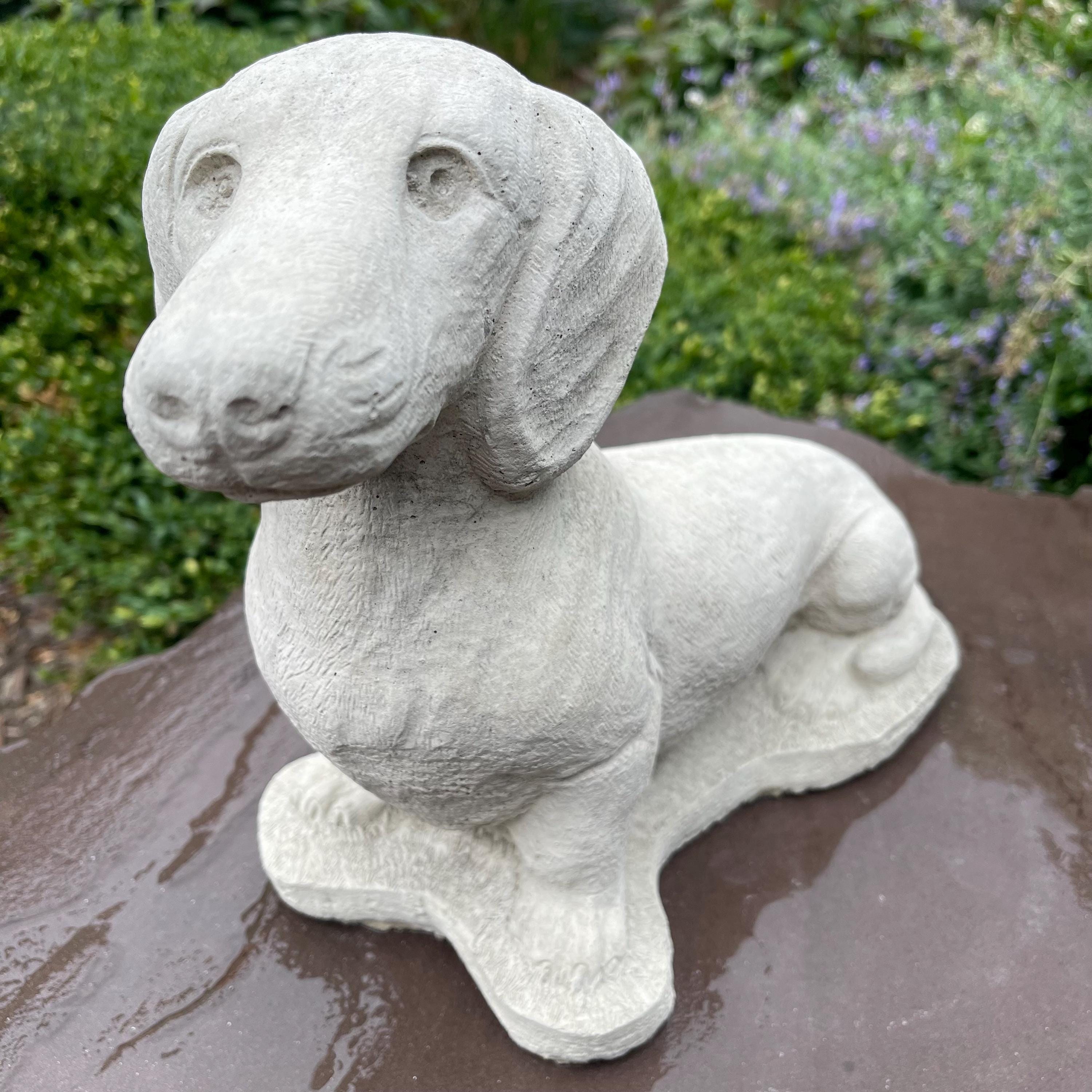 Concrete Dachshund Garden Statue 16 Inch Wiener Dog Memorial Figurine Yard Art Lawn Ornament Pet Sculpture