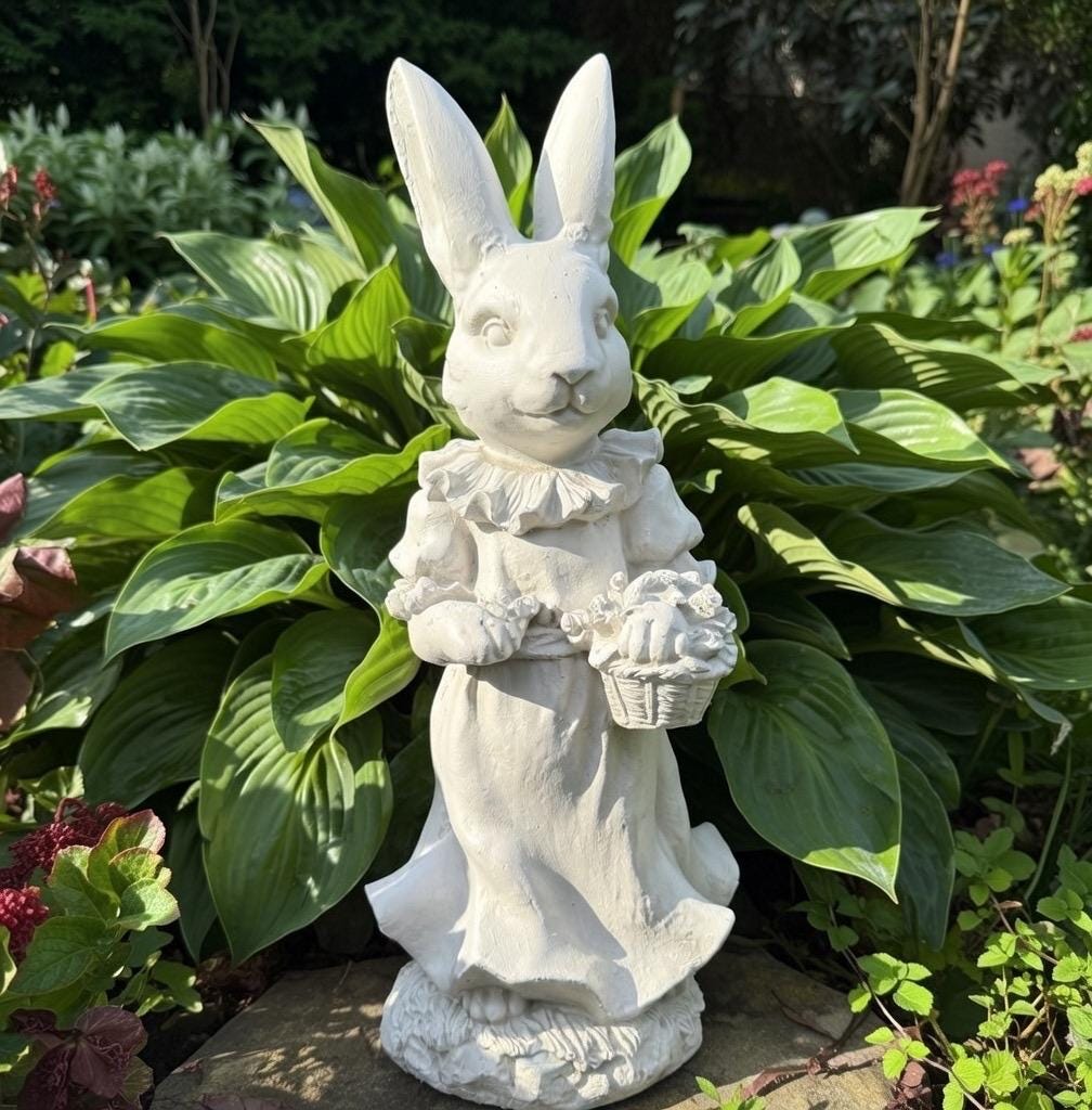 Vintage Style Rabbit Statue, Concrete Garden Bunny Sculpture, Easter Decor