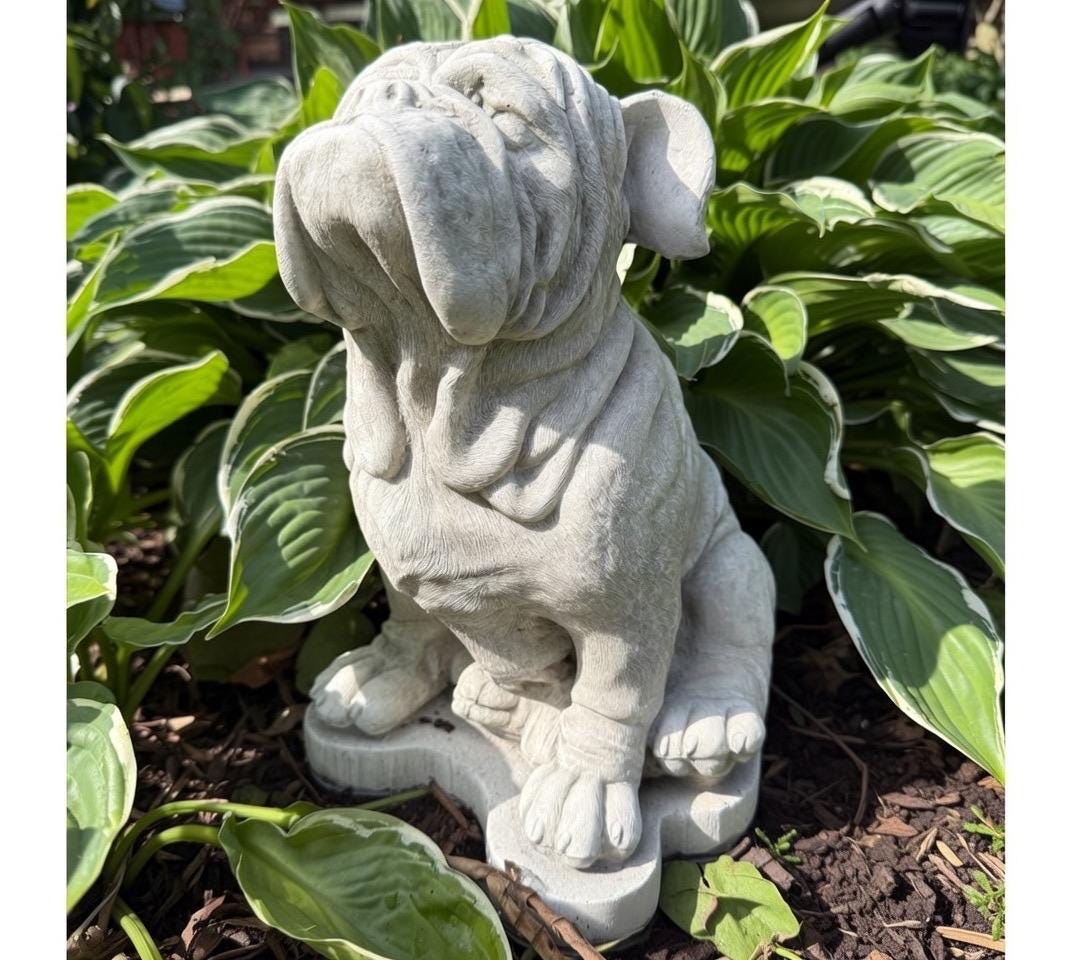Concrete Bulldog Statue: 10" Outdoor Garden Sculpture Sitting Pose - Durable Yard Art Decor