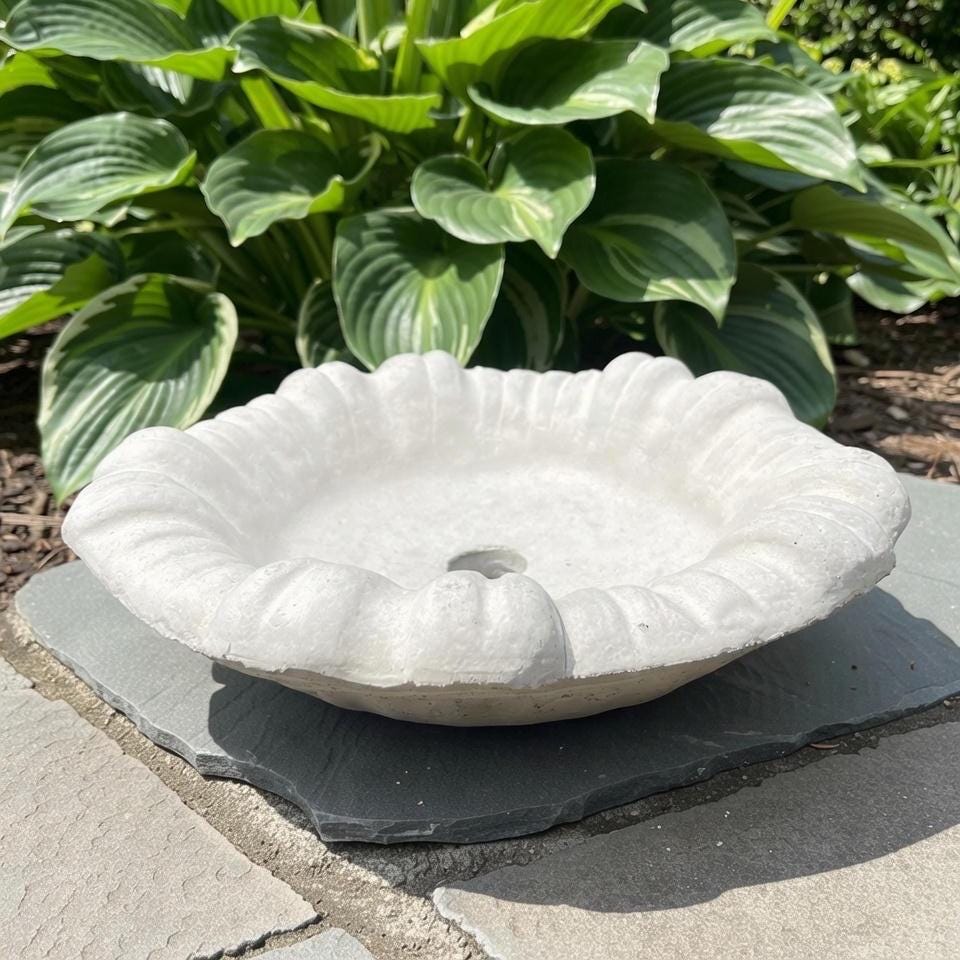 13.5 Inch Concrete Fountain Bowl Replacement - Small Outdoor Cement Tulip Basin for Garden Water Features