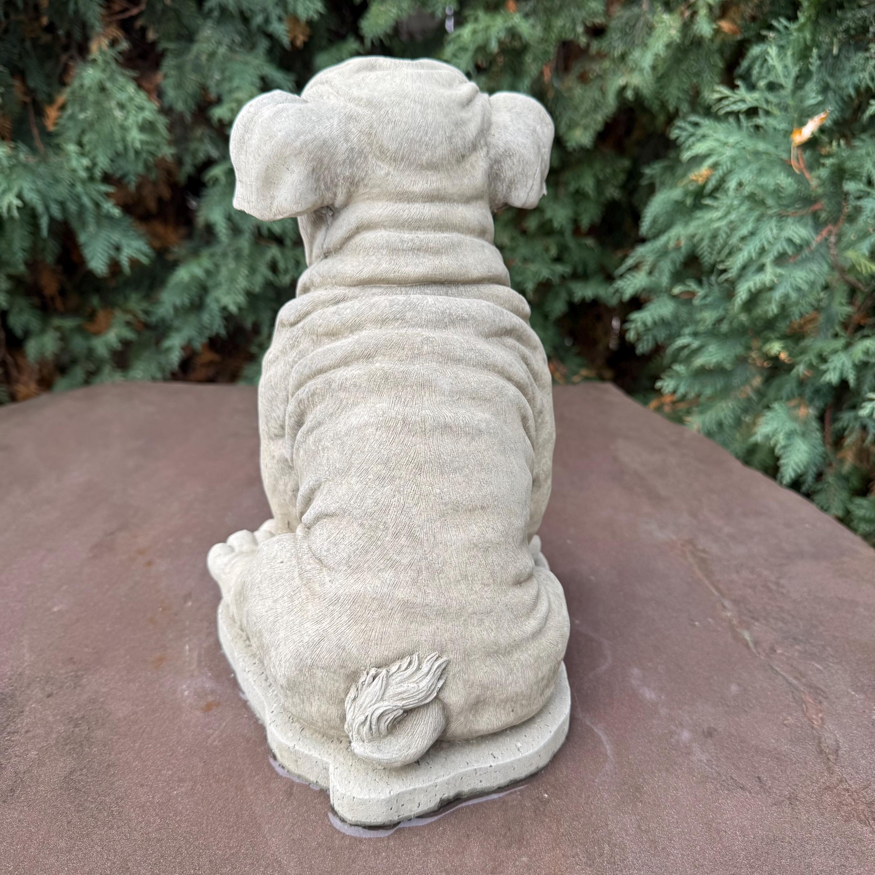 Concrete Bulldog Statue: 10" Outdoor Garden Sculpture Sitting Pose - Durable Yard Art Decor