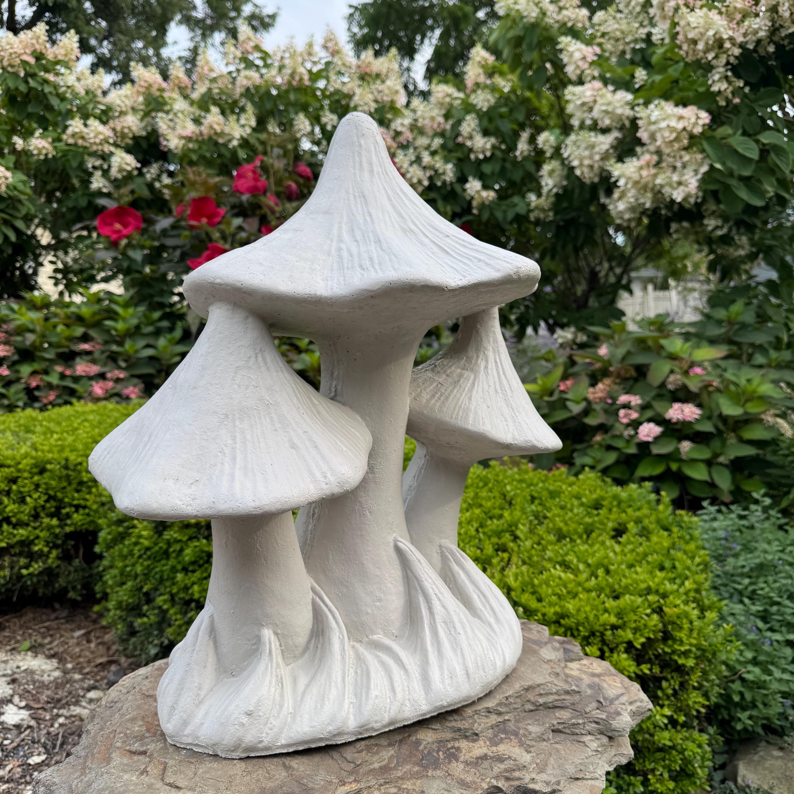 Large Concrete Triple Mushroom Statue 21" Outdoor Garden Sculpture Yard Art Decor Ornament Gift