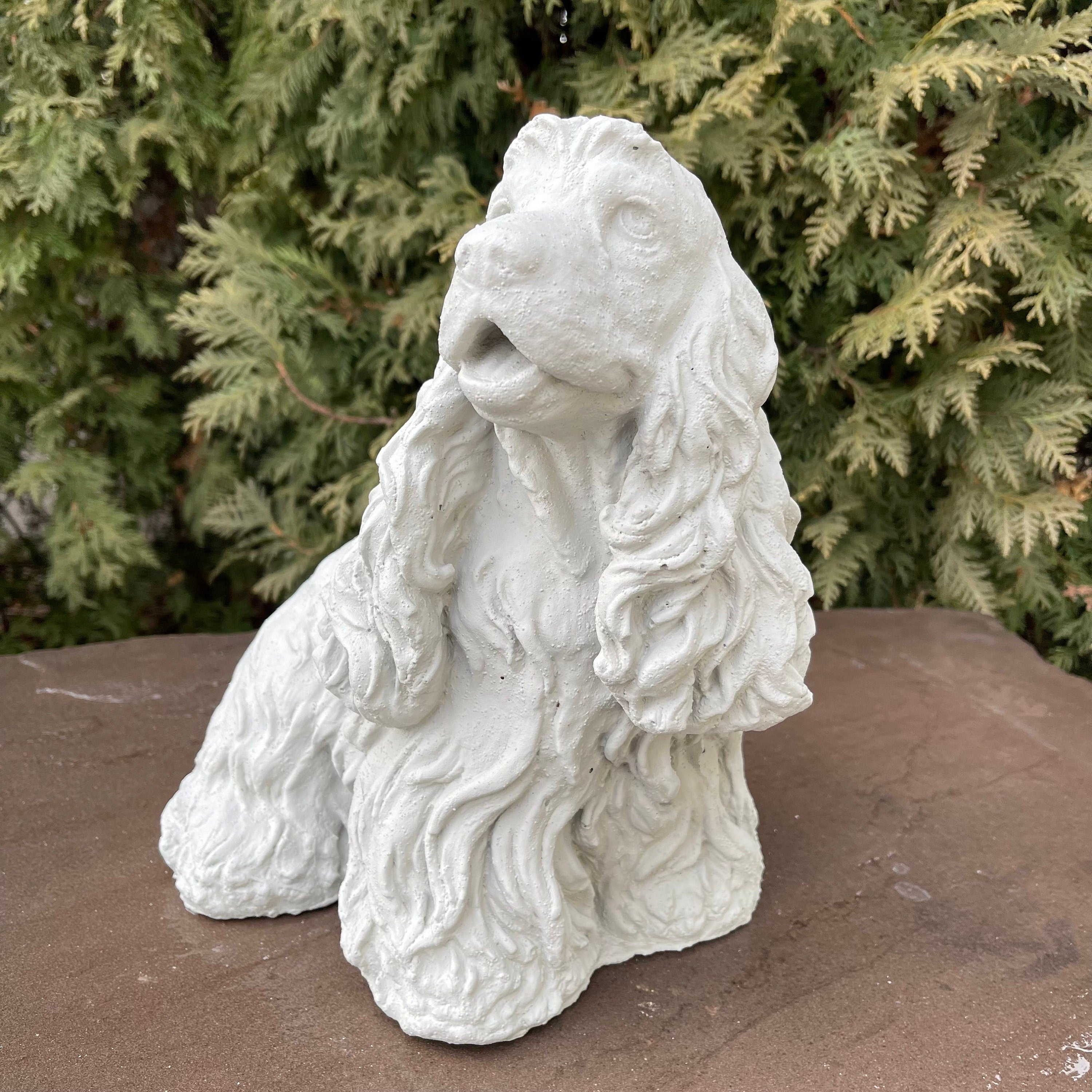 Handcrafted Concrete Cocker Spaniel Garden Statue 11" Pet Memorial Sculpture Dog Yard Art Lawn Ornament Gift