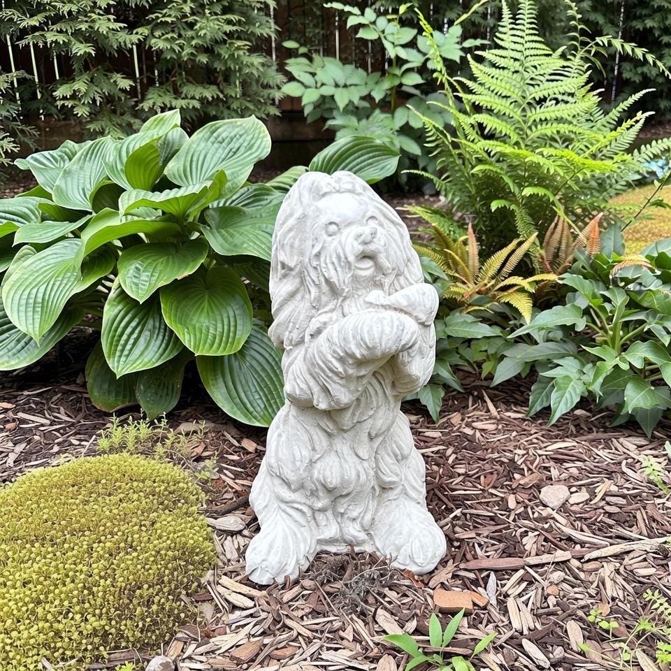 Shih Tzu Concrete Garden Statue 14" Outdoor Dog Sculpture Pet Memorial Yard Decor Lawn Ornament Gift