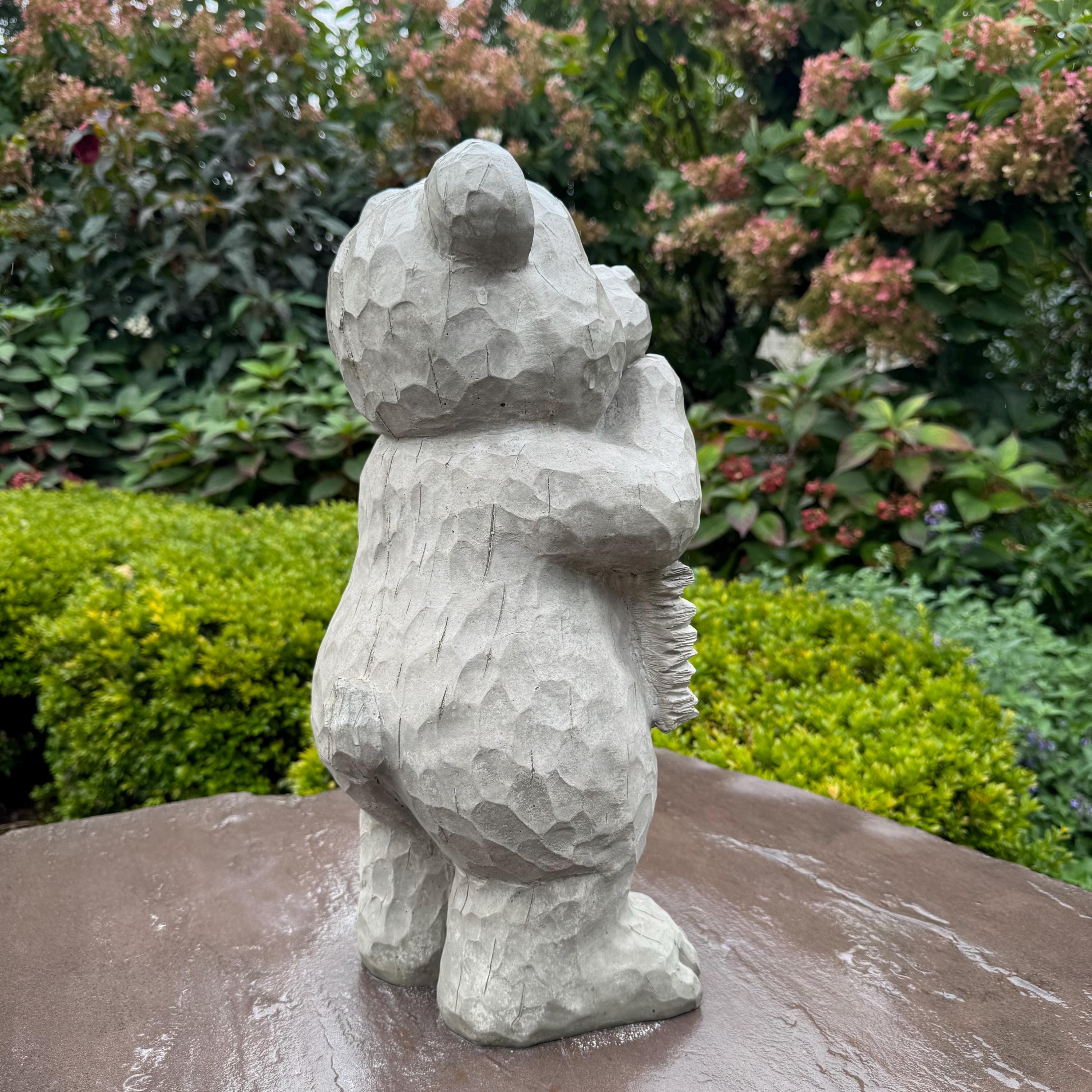 Concrete Bear Garden Statue with Welcome Sign - 17" Outdoor Decor