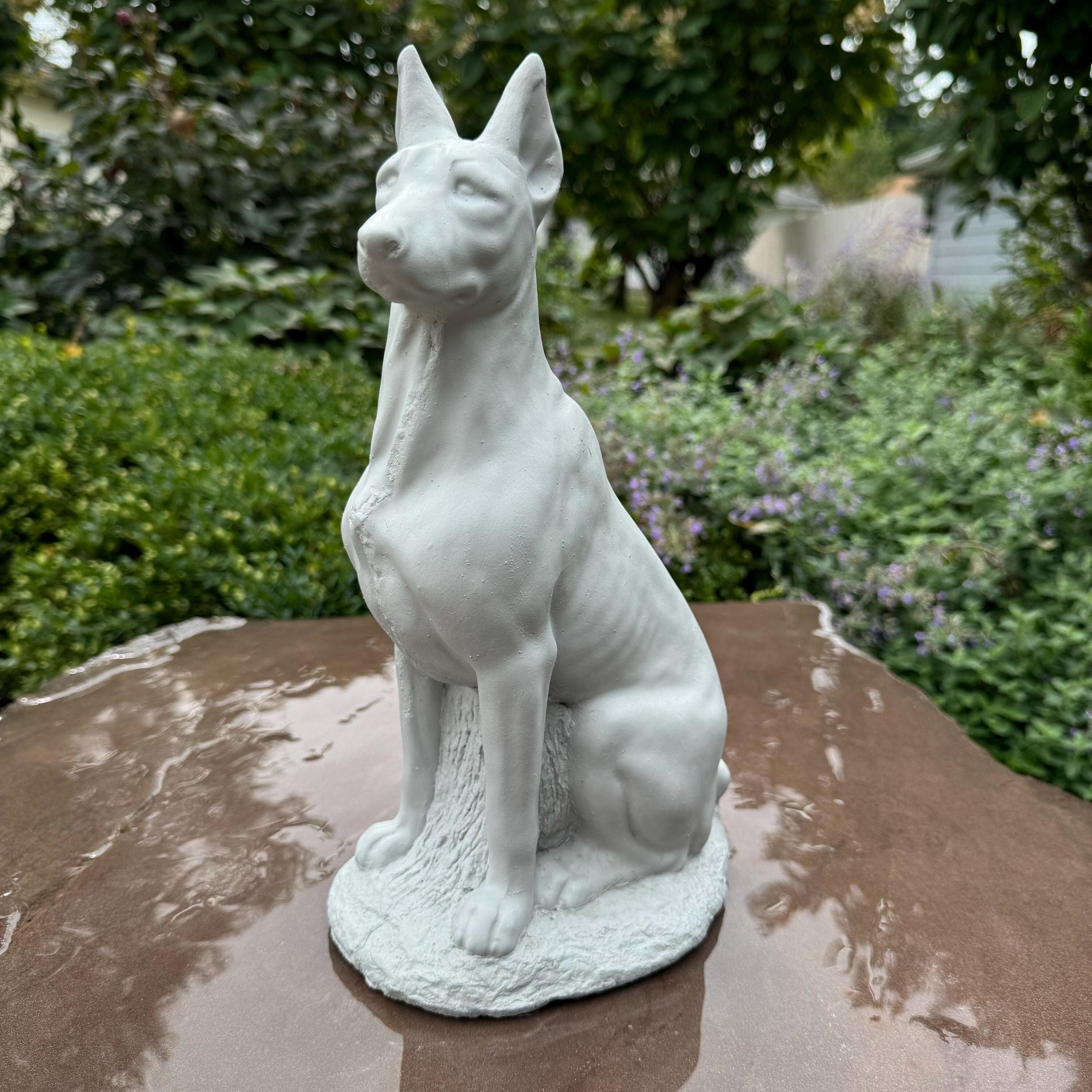 12 Inch Concrete Doberman Pinscher Garden Statue: Outdoor Dog Sculpture Yard Decor Lawn Ornament Pet Memorial Gift