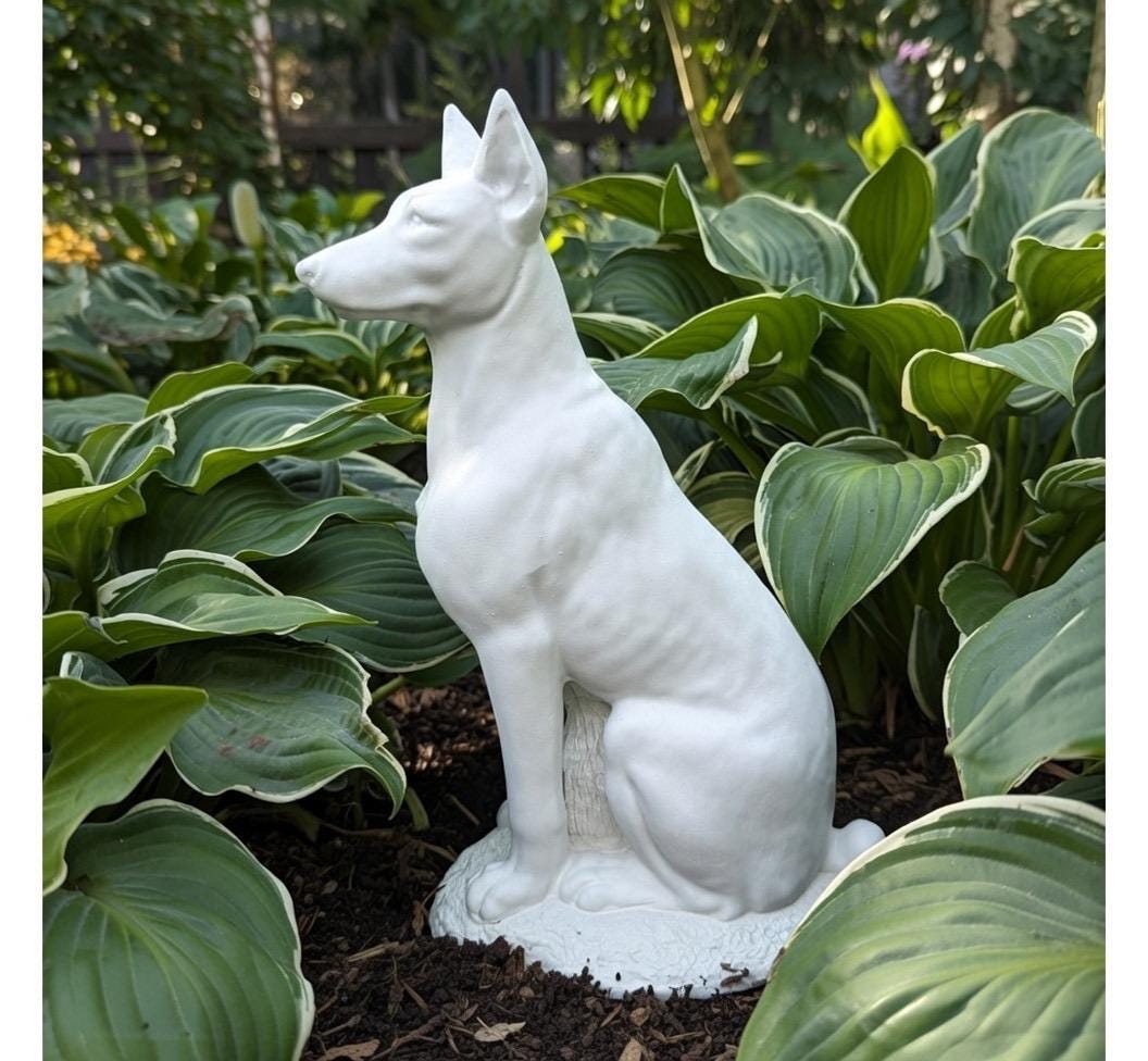 12 Inch Concrete Doberman Pinscher Garden Statue: Outdoor Dog Sculpture Yard Decor Lawn Ornament Pet Memorial Gift