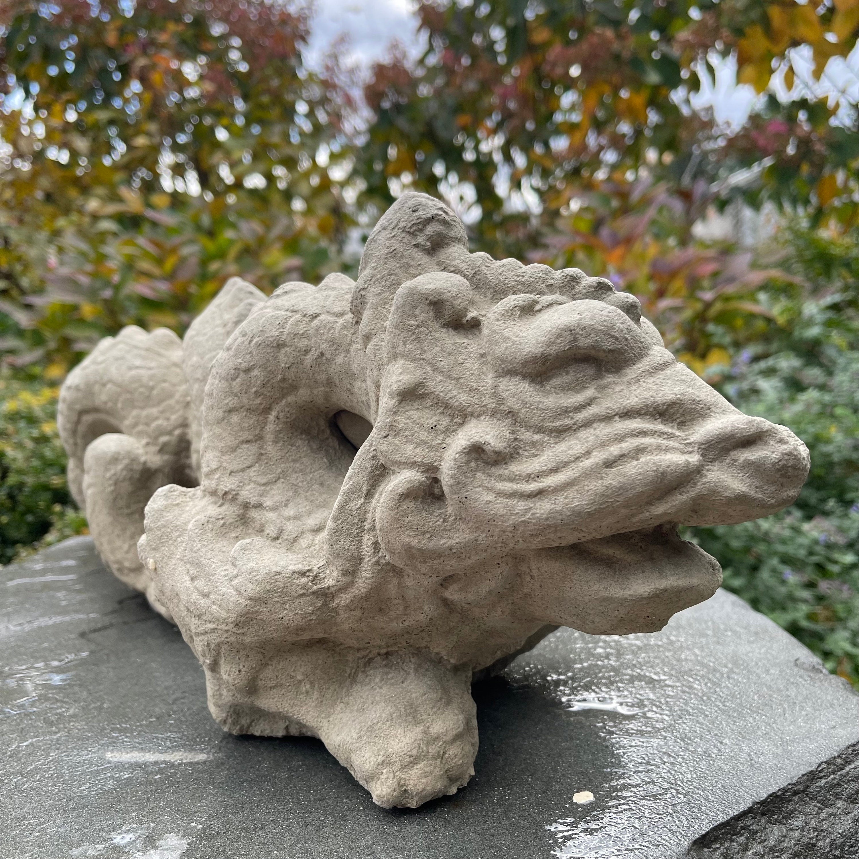 Handmade Concrete Dragon Garden Statue 23 Inch Asian Outdoor Yard Sculpture Zen Lawn Ornament Gift