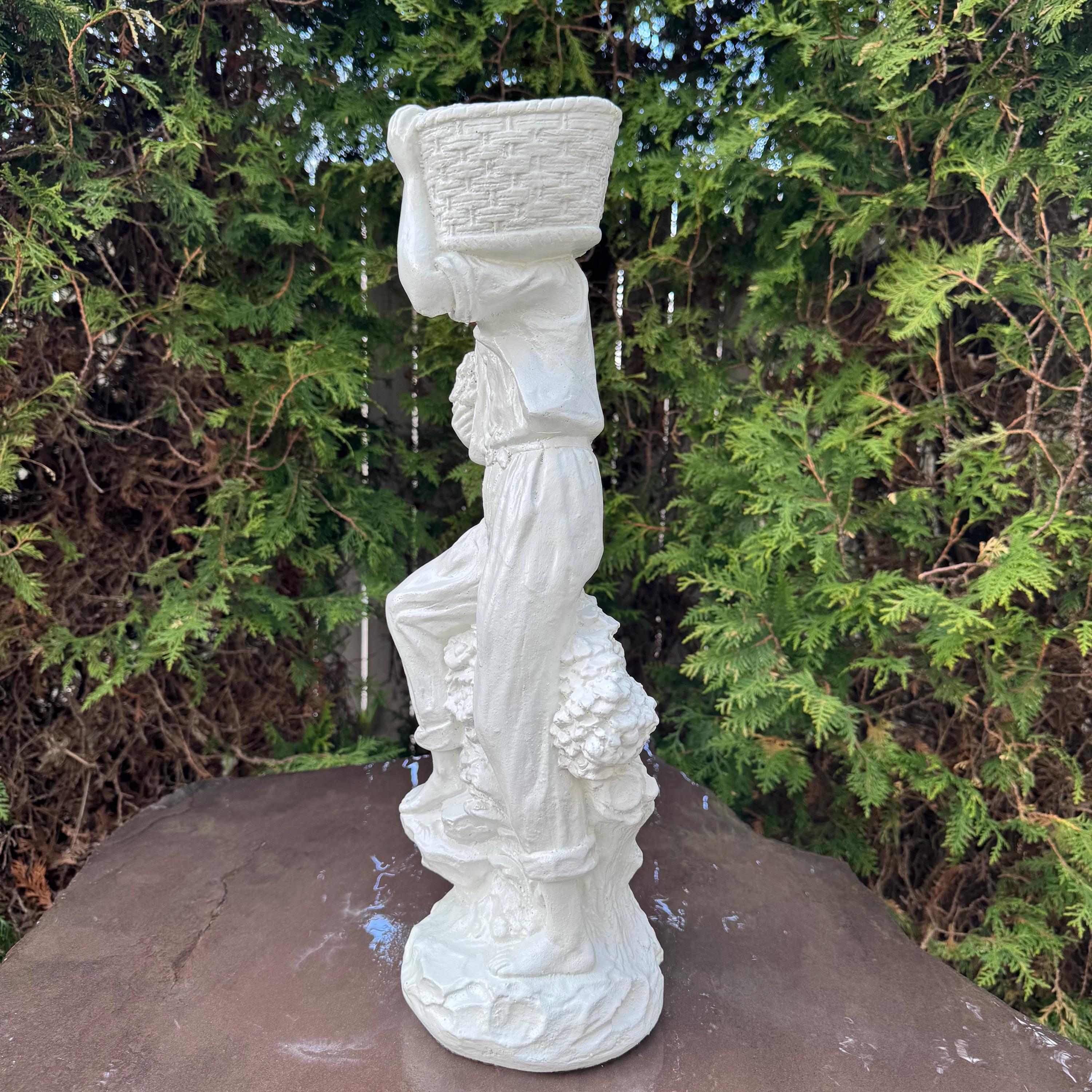 21" Italian Concrete Man Garden Statue: European Style Cement Lawn Ornament Classical Mediterranean Roman Decor