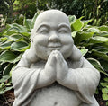 10 Inch Concrete Sitting Buddha Statue - Happy Praying Garden Sculpture for Outdoor Zen Space Meditation Decor