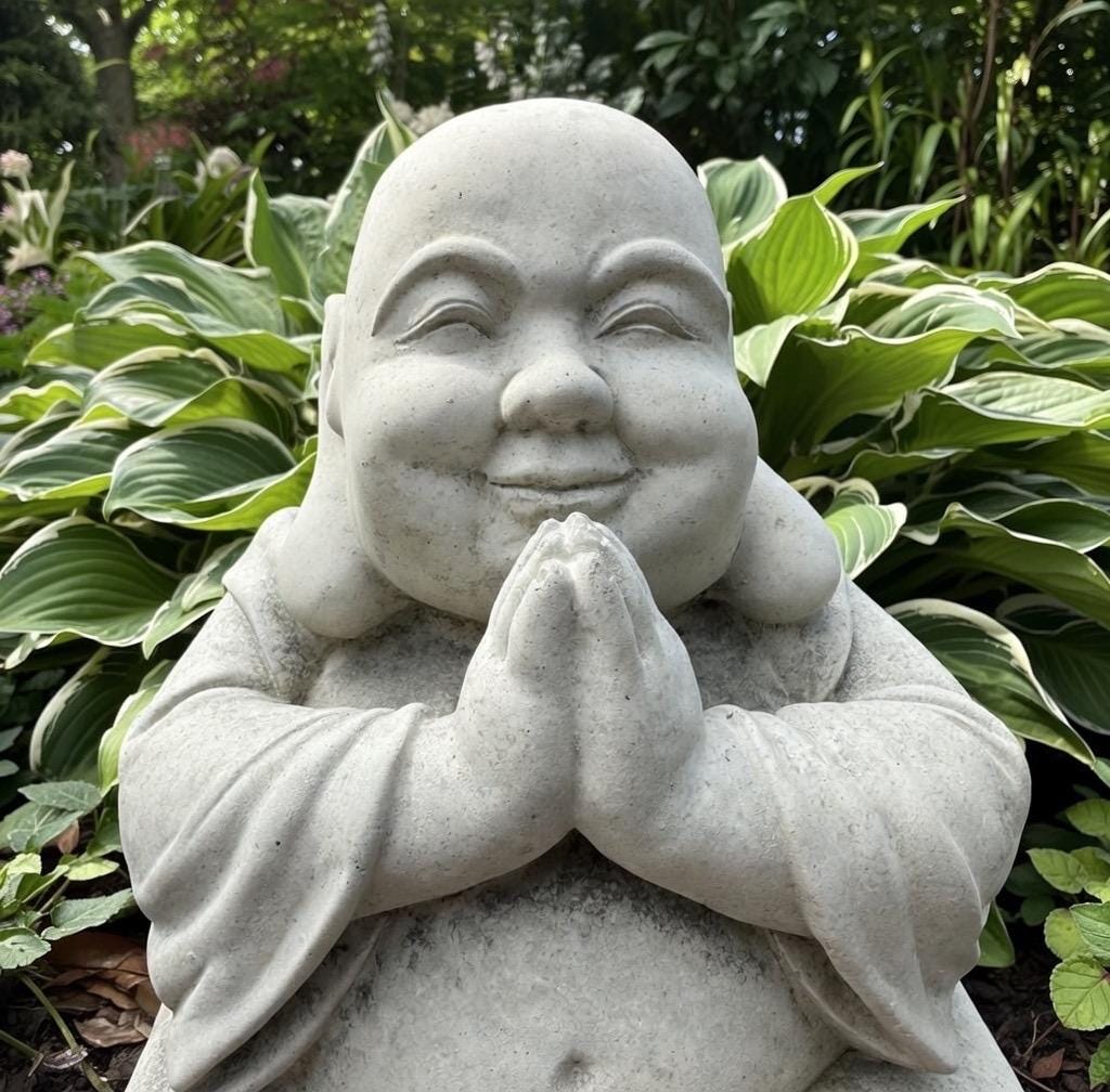 10 Inch Concrete Sitting Buddha Statue - Happy Praying Garden Sculpture for Outdoor Zen Space Meditation Decor