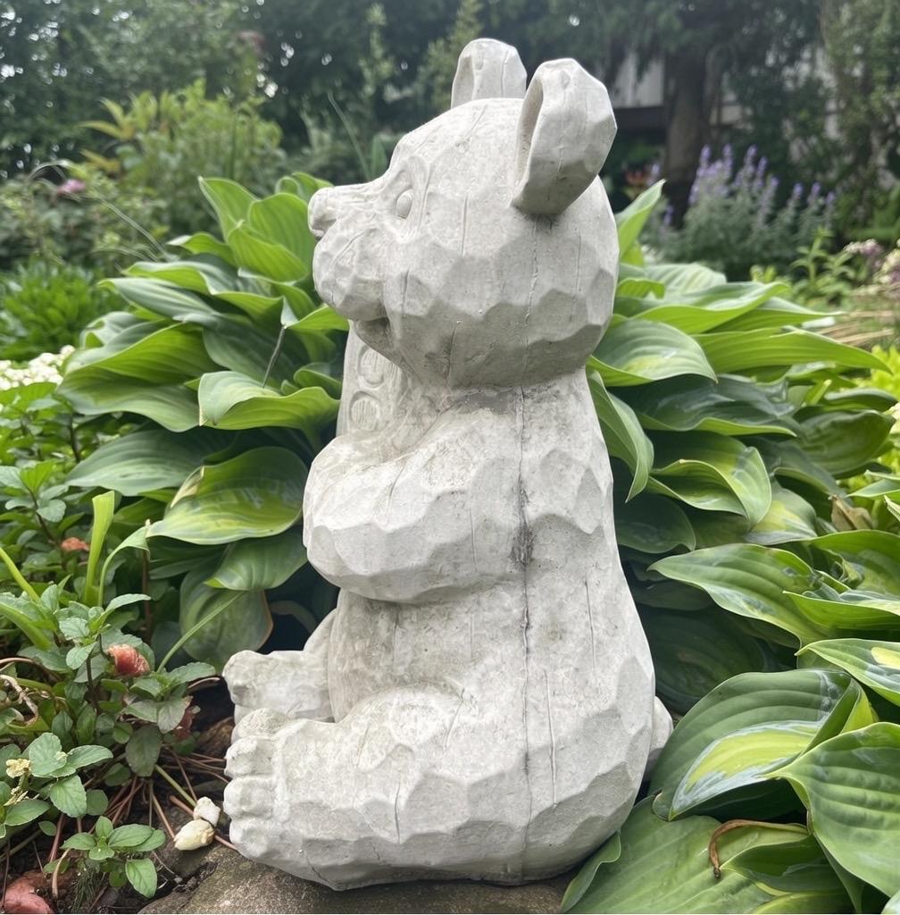 Concrete Garden Bear Statue with Welcome Sign 12 Inch Sitting Sculpture Yard Decor Lawn Ornament Animal Art Gift