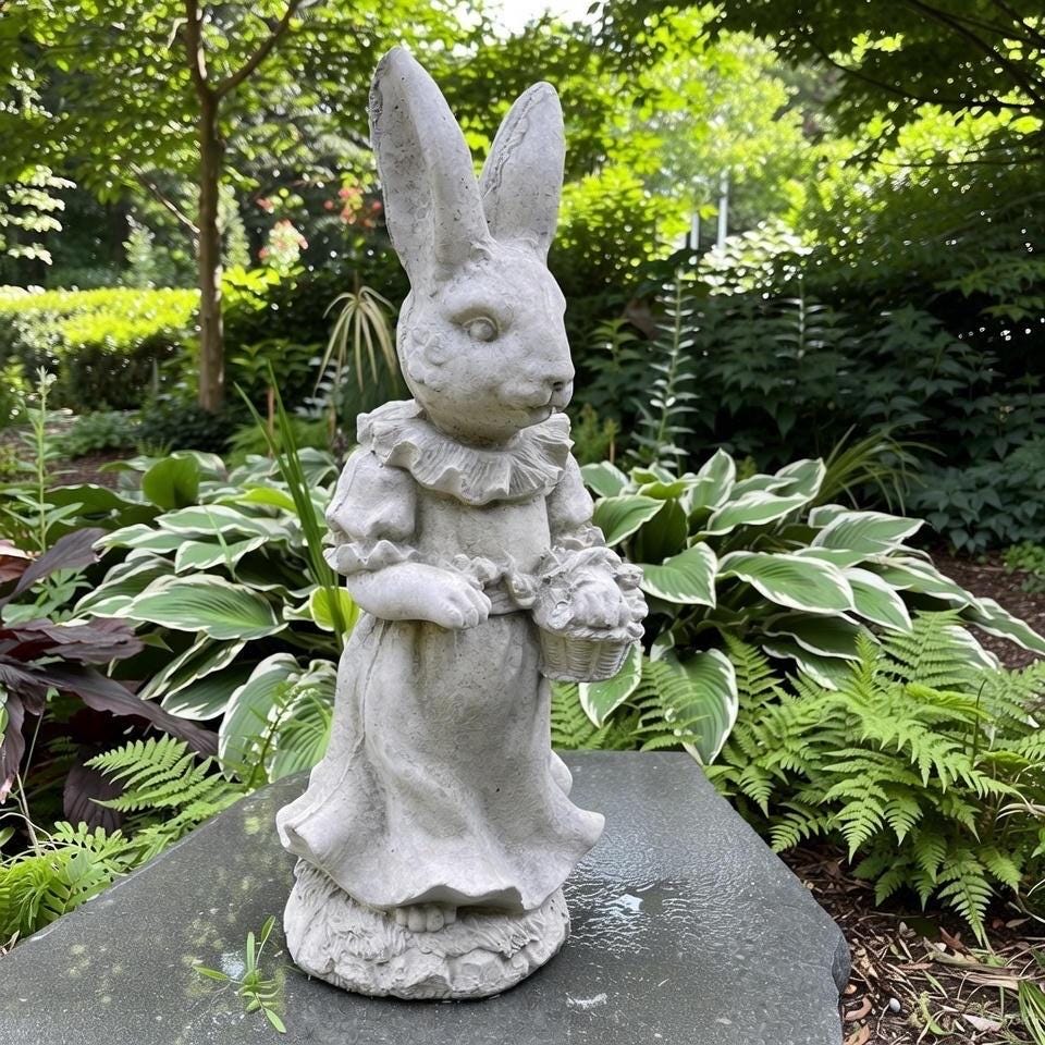 Large Lily Bobtail Concrete Rabbit Garden Statue 17"