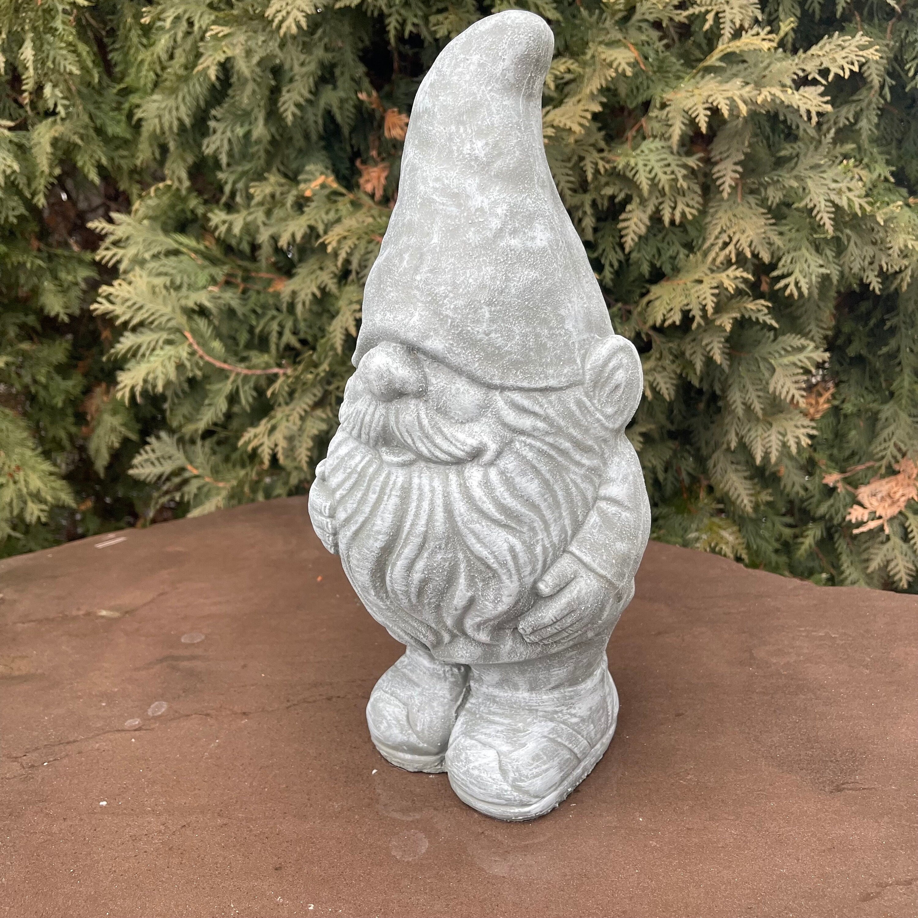 14 Inch Concrete Garden Gnome Statue - Funny Outdoor Lawn Ornament Gift with Hat for Patio Yard Decor