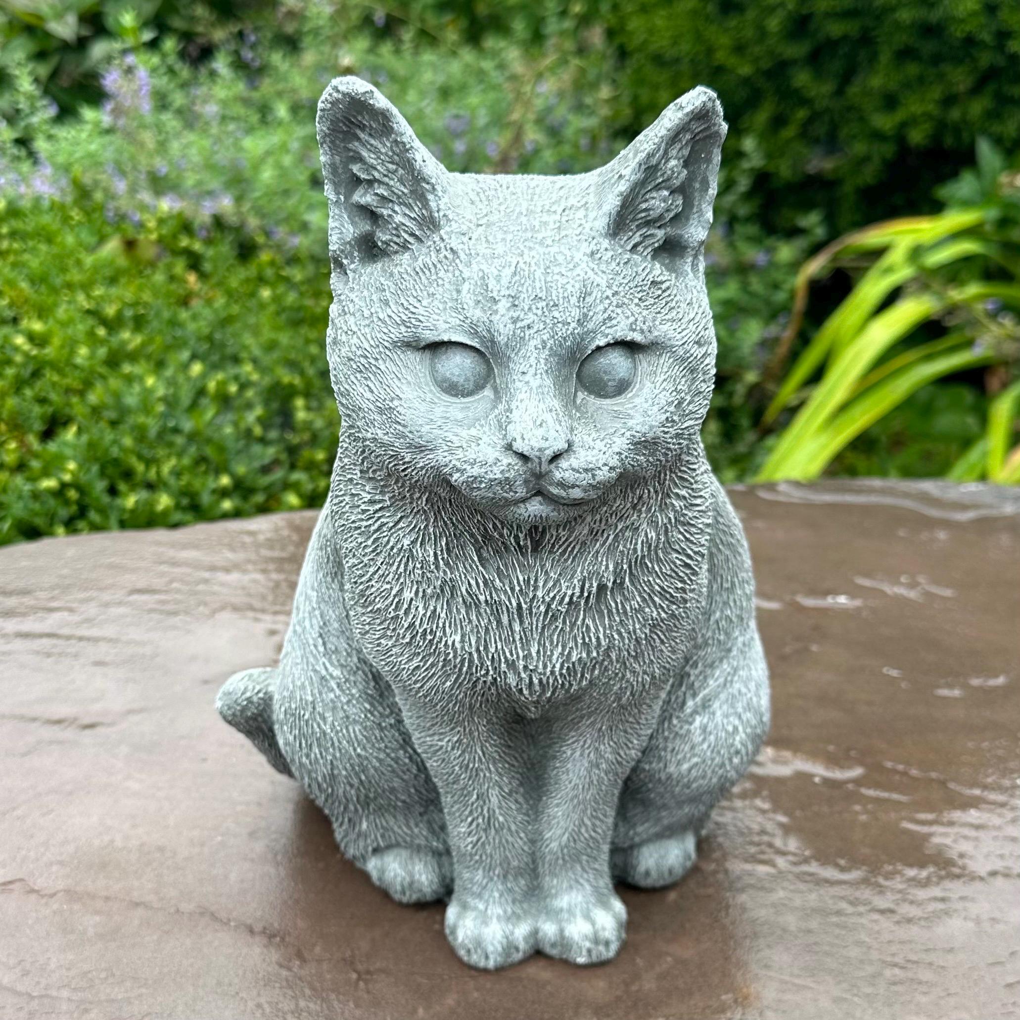 Stone Cat Statue For The Garden 12" Cat In Concrete