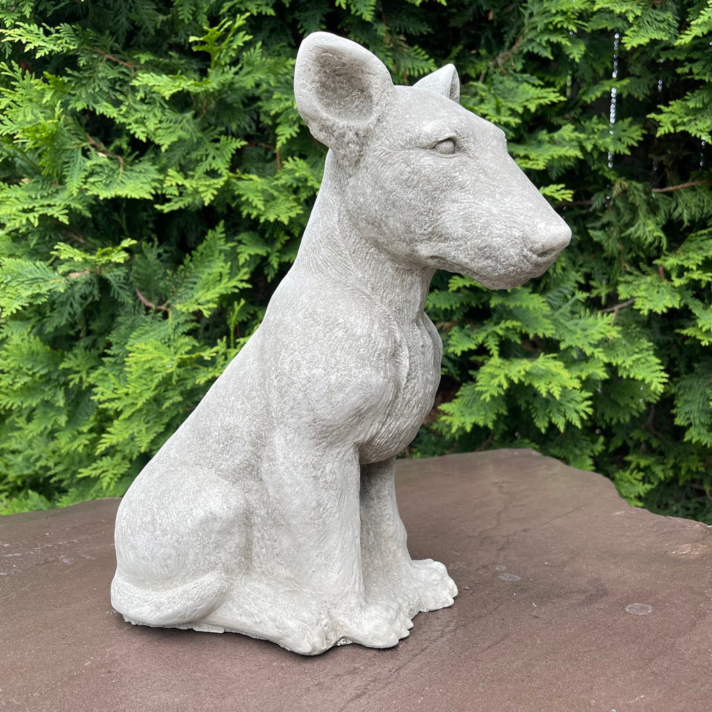 Bull Terrier Garden Statue 12.5 Inch Concrete Dog Sculpture Yard Art Memorial Pet Decor
