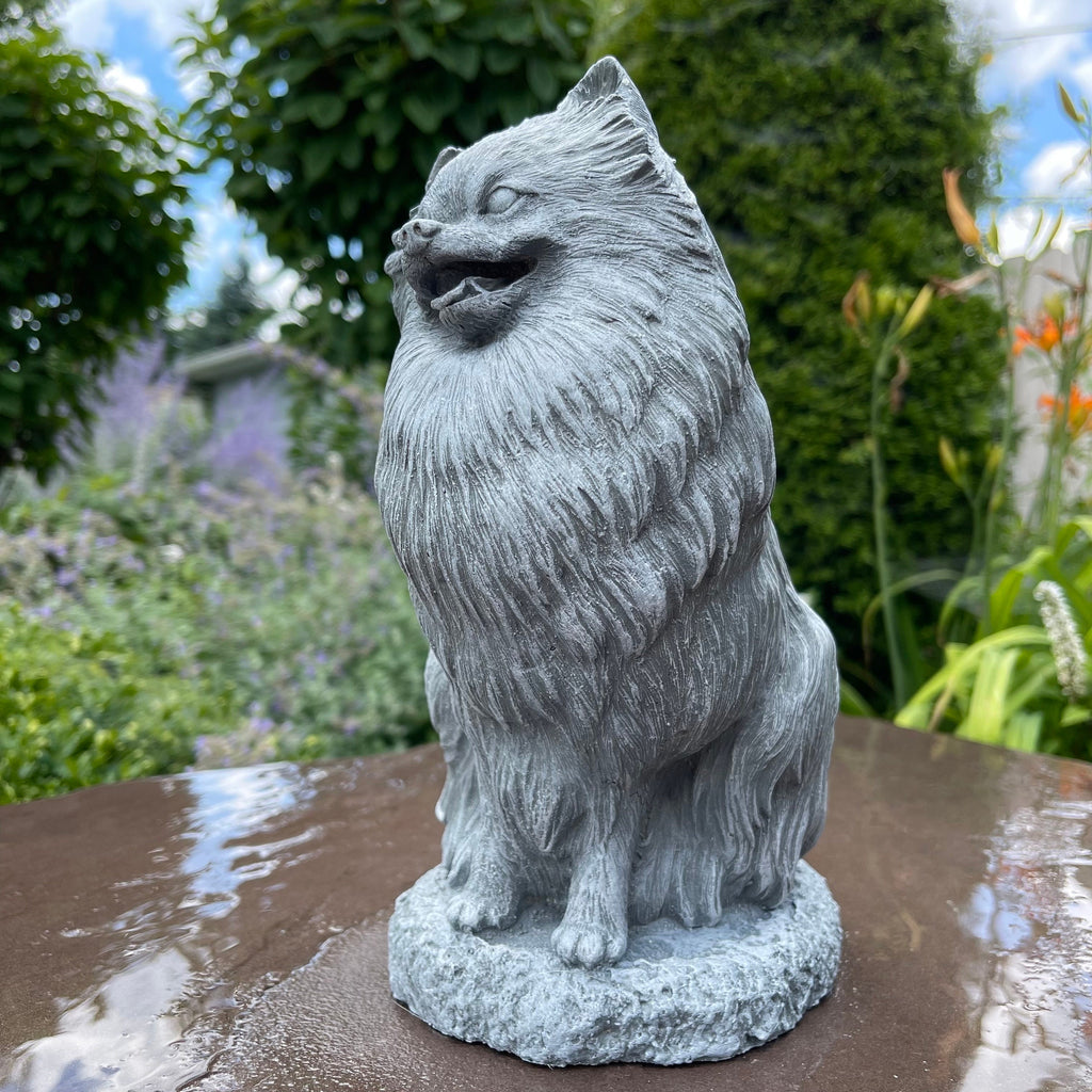 Handmade Painted Concrete Pomeranian Dog Statue Garden Memorial Sculpture Yard Art Ornament Pet Gift