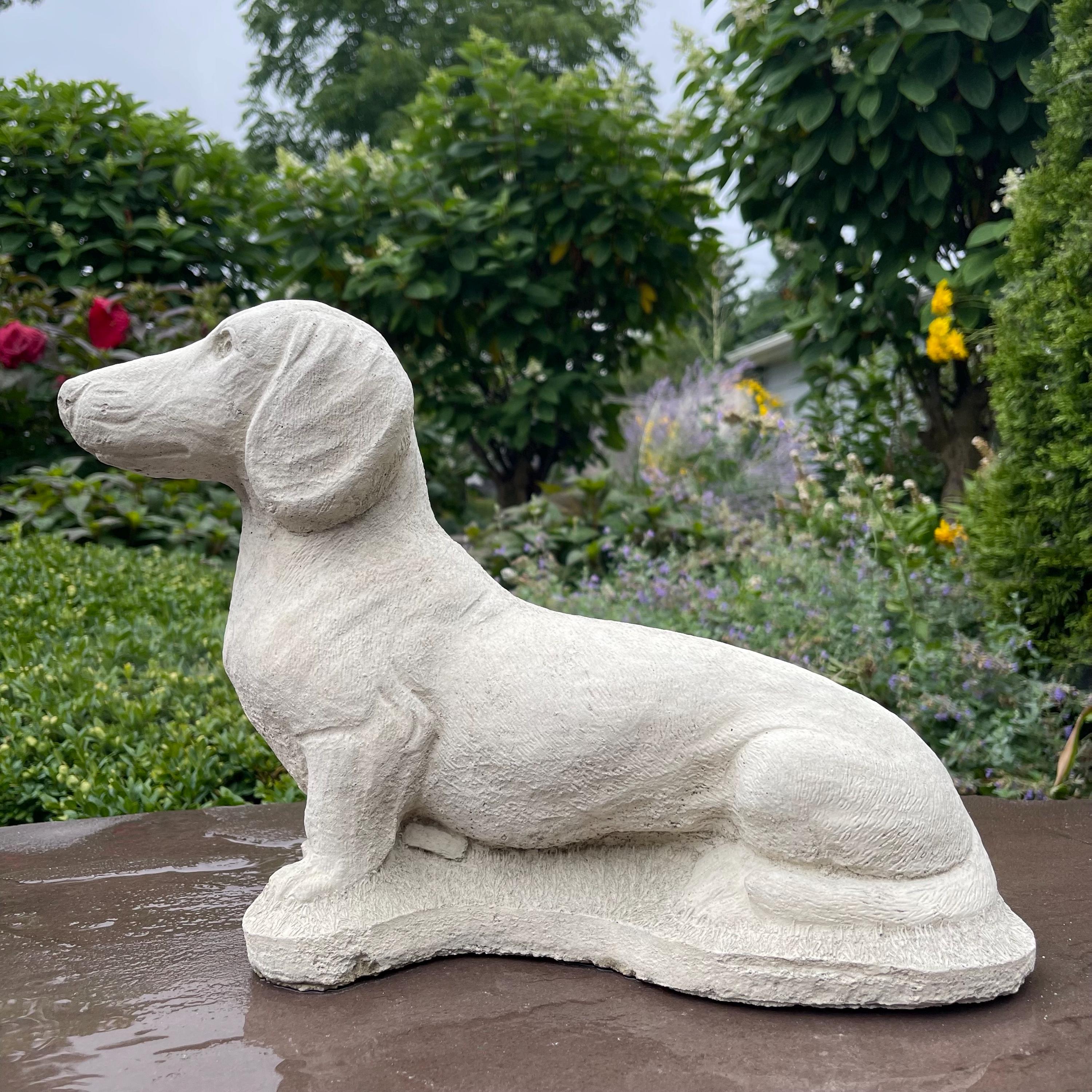 Concrete Dachshund Garden Statue 16 Inch Wiener Dog Memorial Figurine Yard Art Lawn Ornament Pet Sculpture