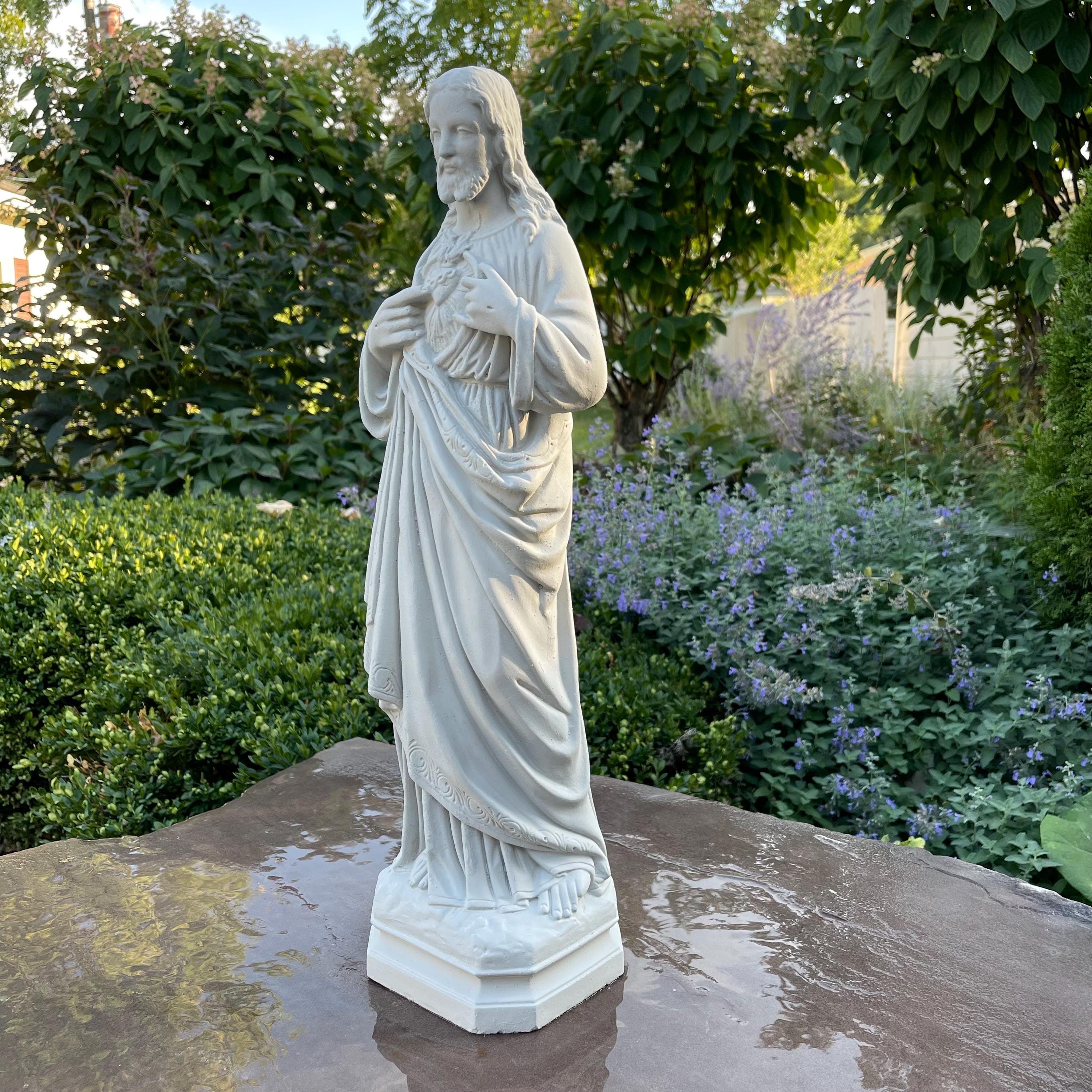 Sacred Heart Jesus Statue 20 Inch Concrete Catholic Garden Art Religious Yard Decor Sculpture Gift