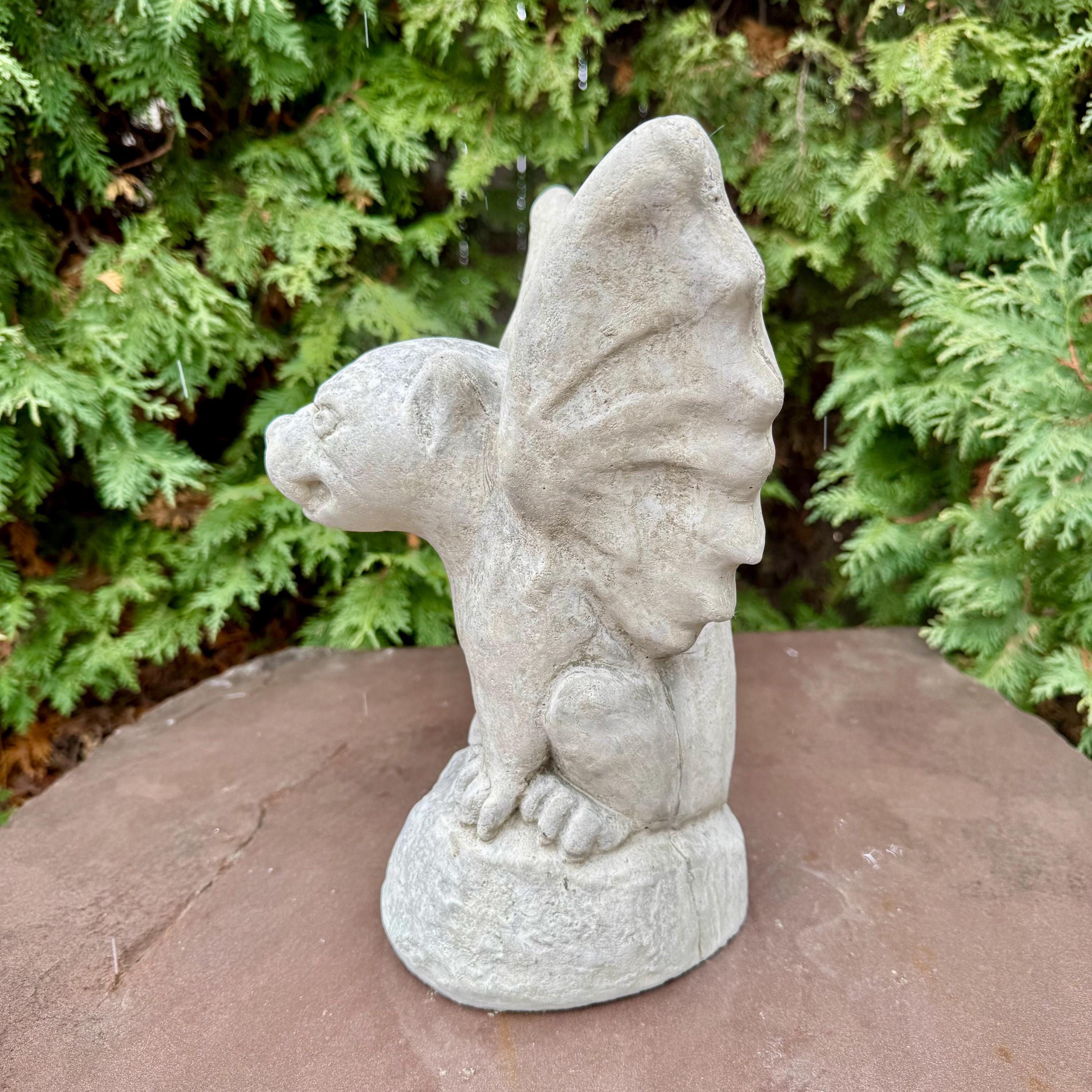Concrete Sitting Gargoyle Statue 13" Winged Gothic Garden Sculpture Outdoor Halloween Yard Decor Ornament