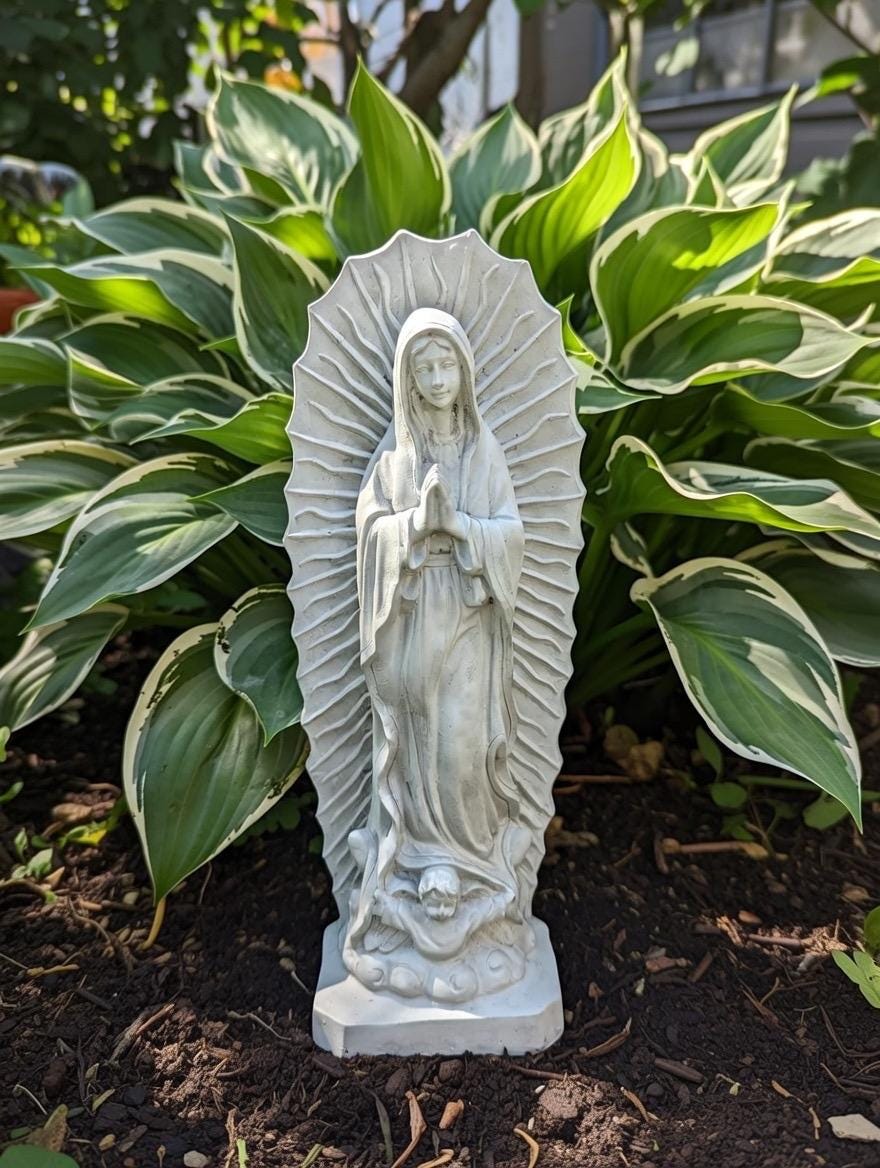 Concrete Our Lady of Guadalupe Garden Statue 13.5" Mother Mary Statue Outdoor