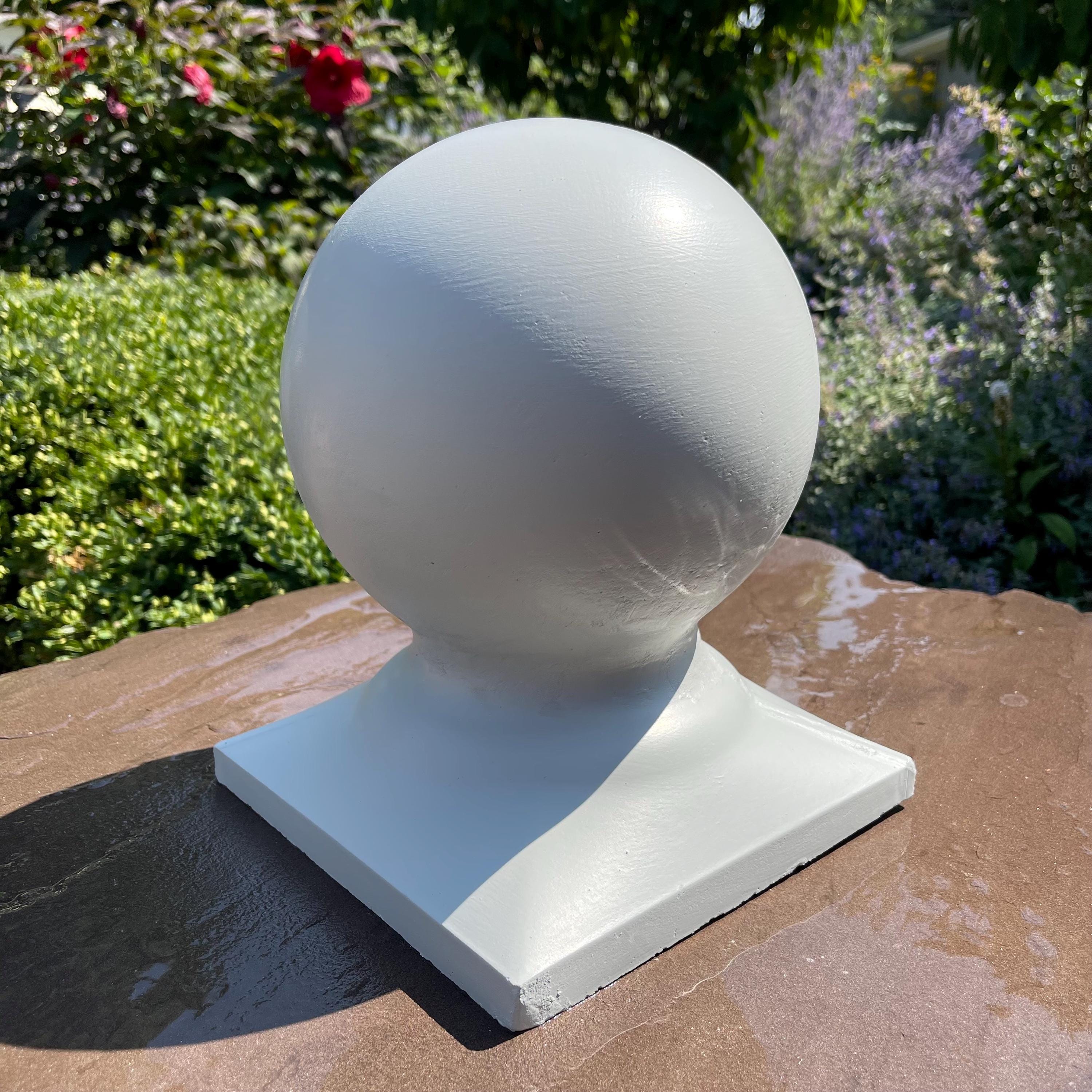 Concrete Ball Garden Statue: 11 Inch Painted Cement Sphere Finial Capstone Pier Cap Yard Decor Sculpture