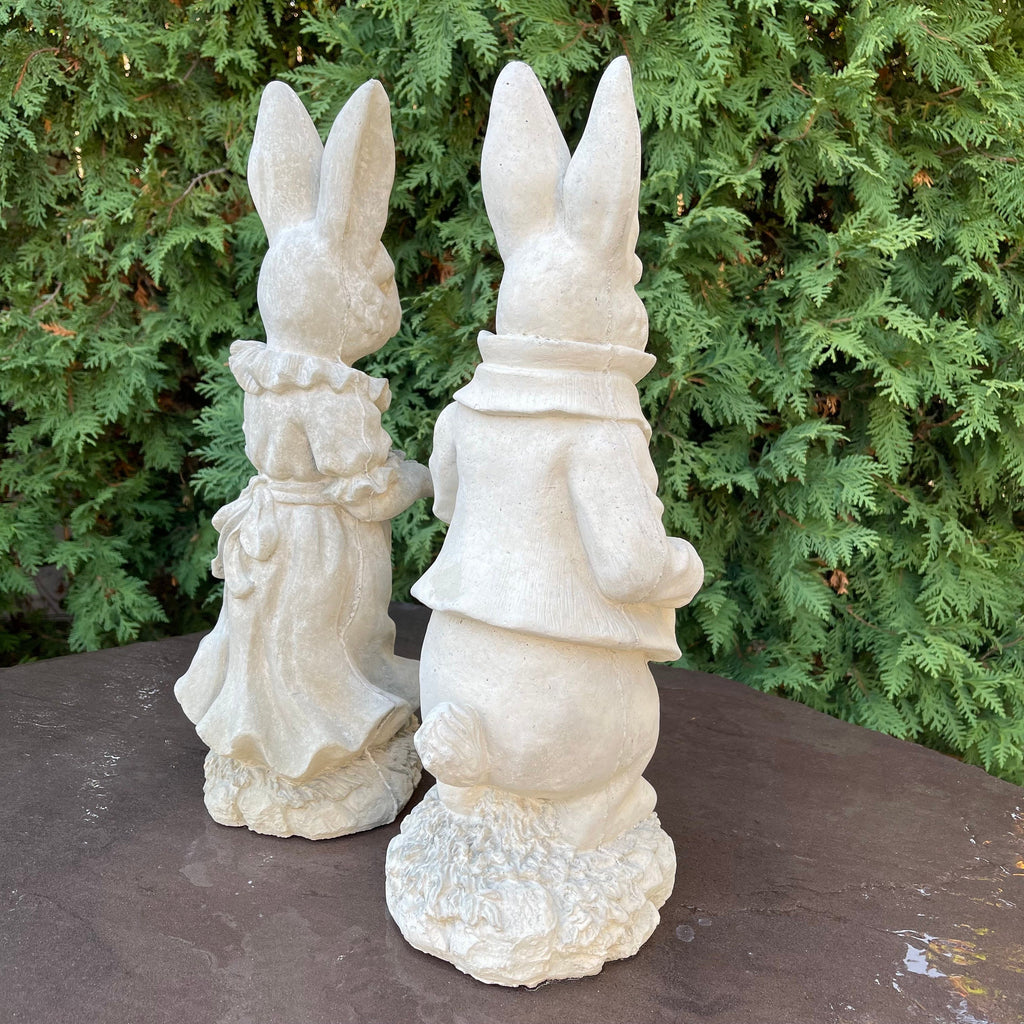 Large Lily Bobtail & Peter Rabbit Garden Statue Set 17" Beatrix Potter Outdoor Sculptures Cement Yard Decor