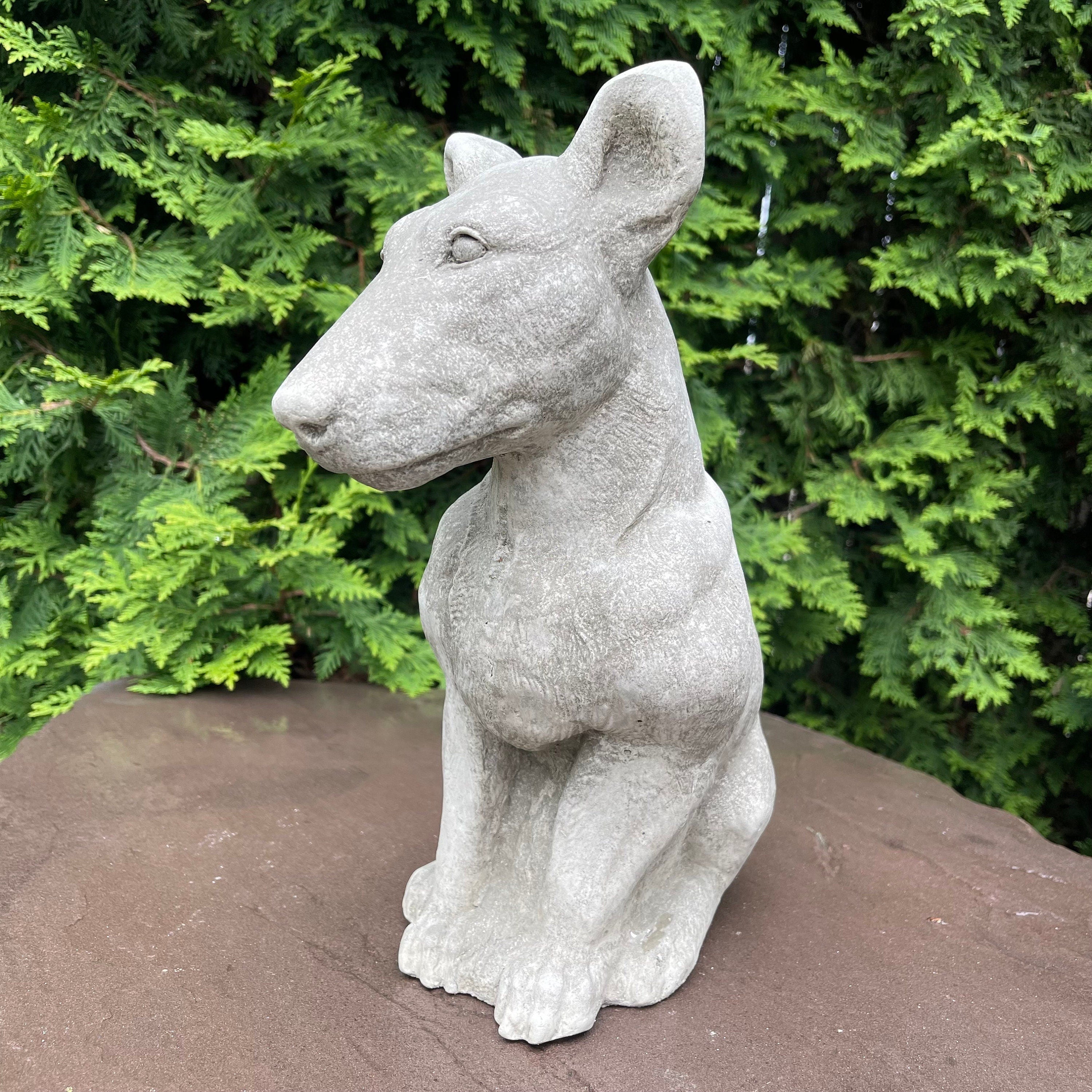 Bull Terrier Garden Statue 12.5 Inch Concrete Dog Sculpture Yard Art Memorial Pet Decor