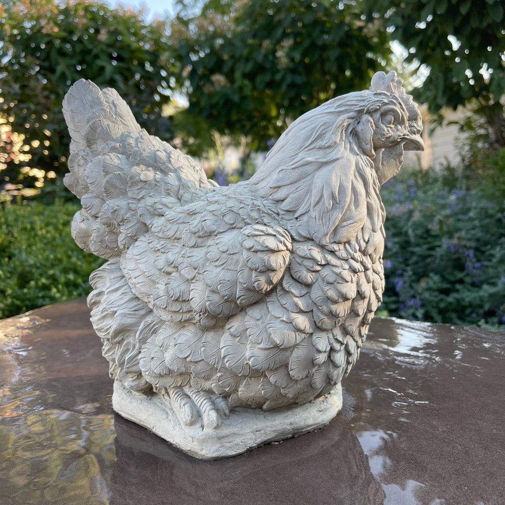 Concrete Chicken Statue Garden Sculpture 10" Outdoor Farmhouse Yard Decor Lawn Ornament Animal Art Gift