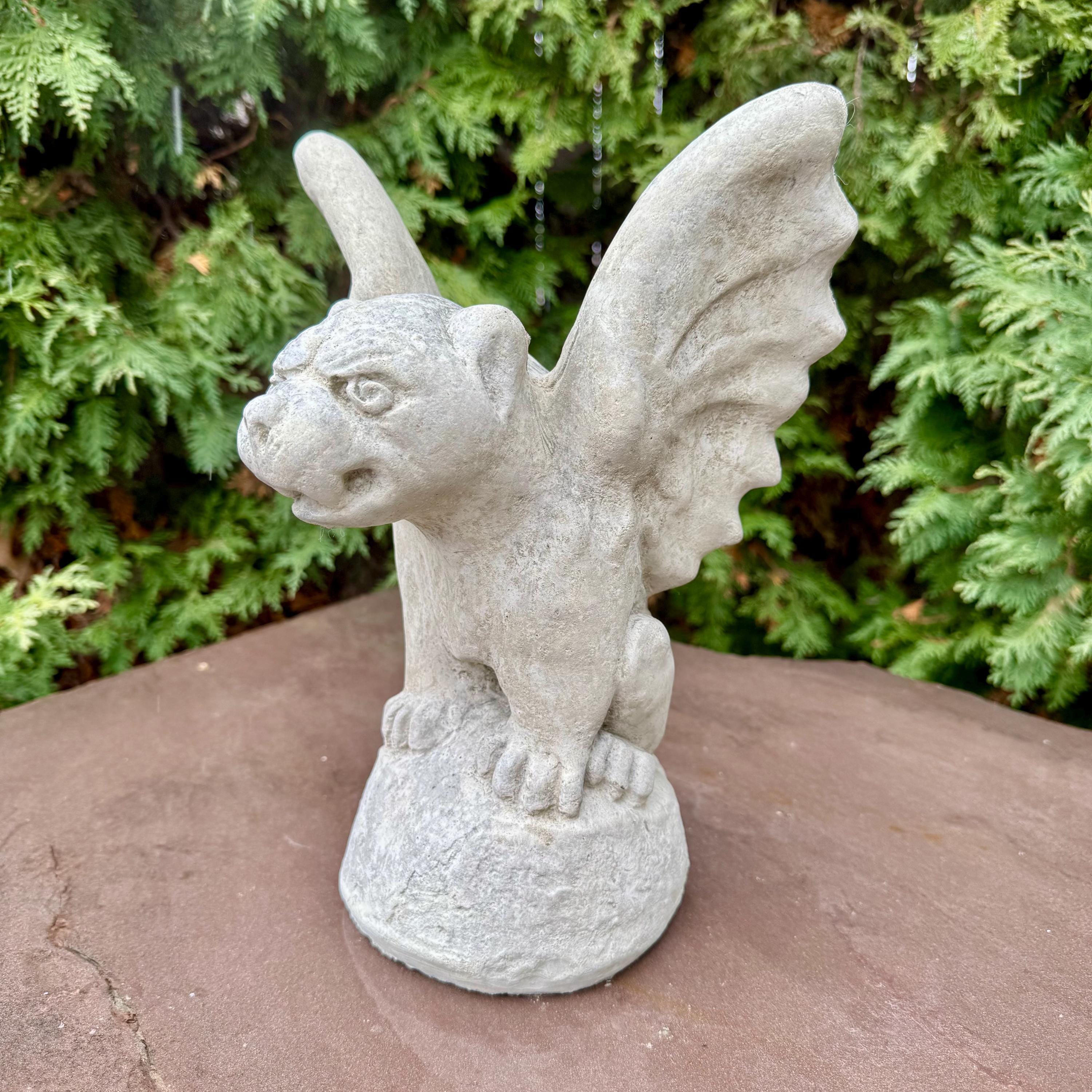 Concrete Sitting Gargoyle Statue 13" Winged Gothic Garden Sculpture Outdoor Halloween Yard Decor Ornament