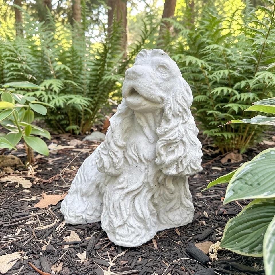 Handcrafted Concrete Cocker Spaniel Garden Statue 11" Pet Memorial Sculpture Dog Yard Art Lawn Ornament Gift