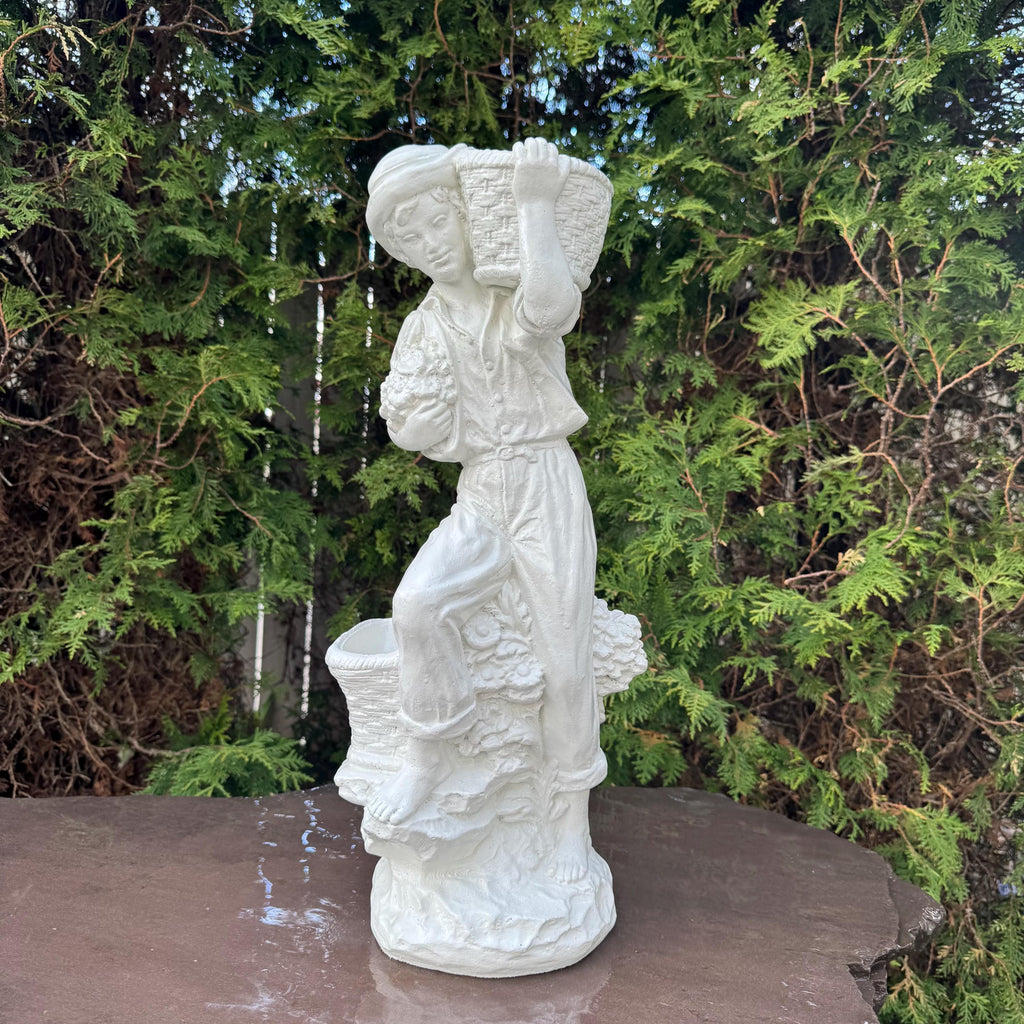 21" Italian Concrete Man Garden Statue: European Style Cement Lawn Ornament Classical Mediterranean Roman Decor