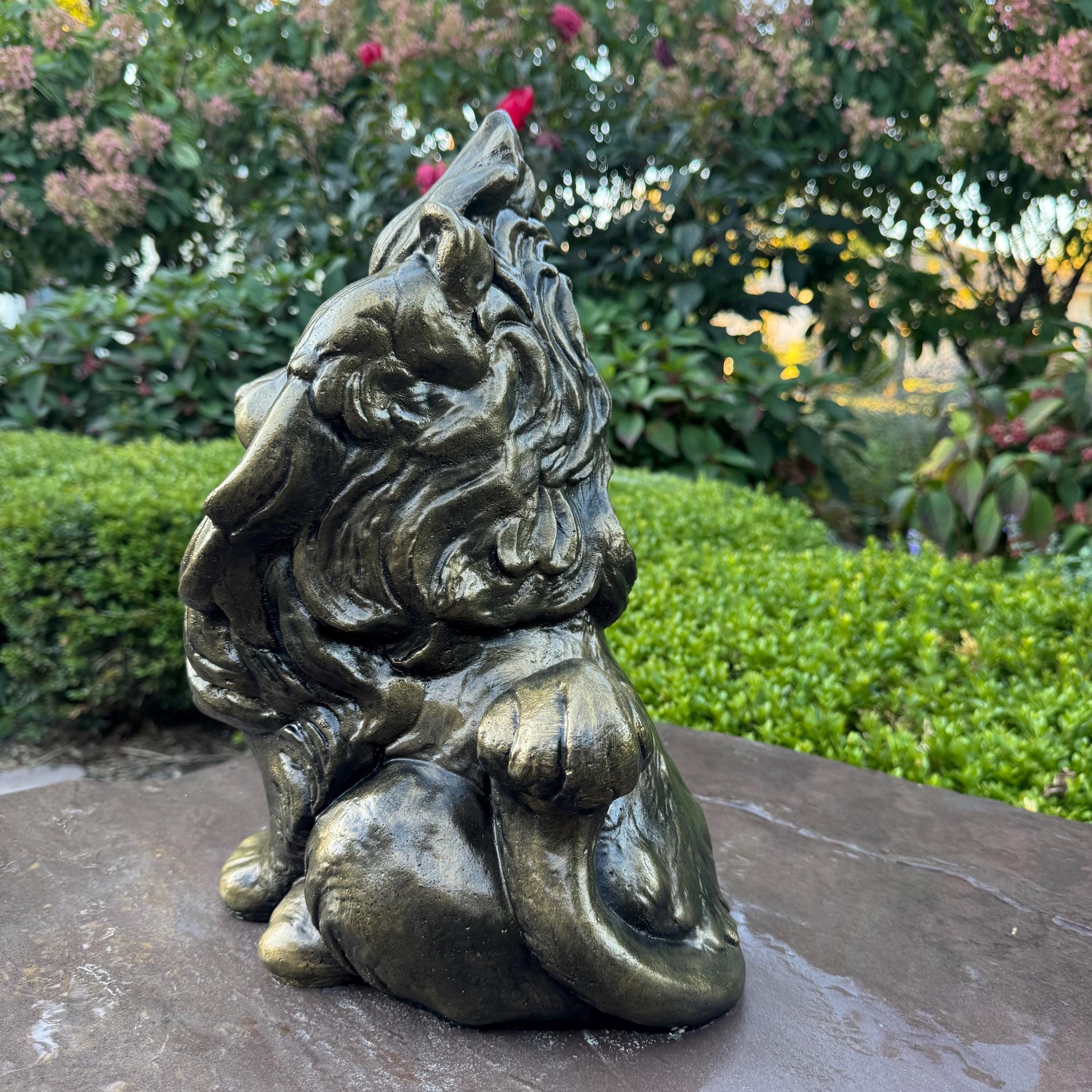 Guardian Lion Gift: 16" Concrete Garden Statue for Outdoor Feng Shui Protection & Yard Decor