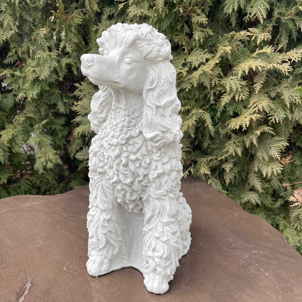 Concrete Poodle Garden Statue 14 Inch Outdoor Dog Sculpture Yard Decor Memorial Pet Art Lawn Ornament Gift